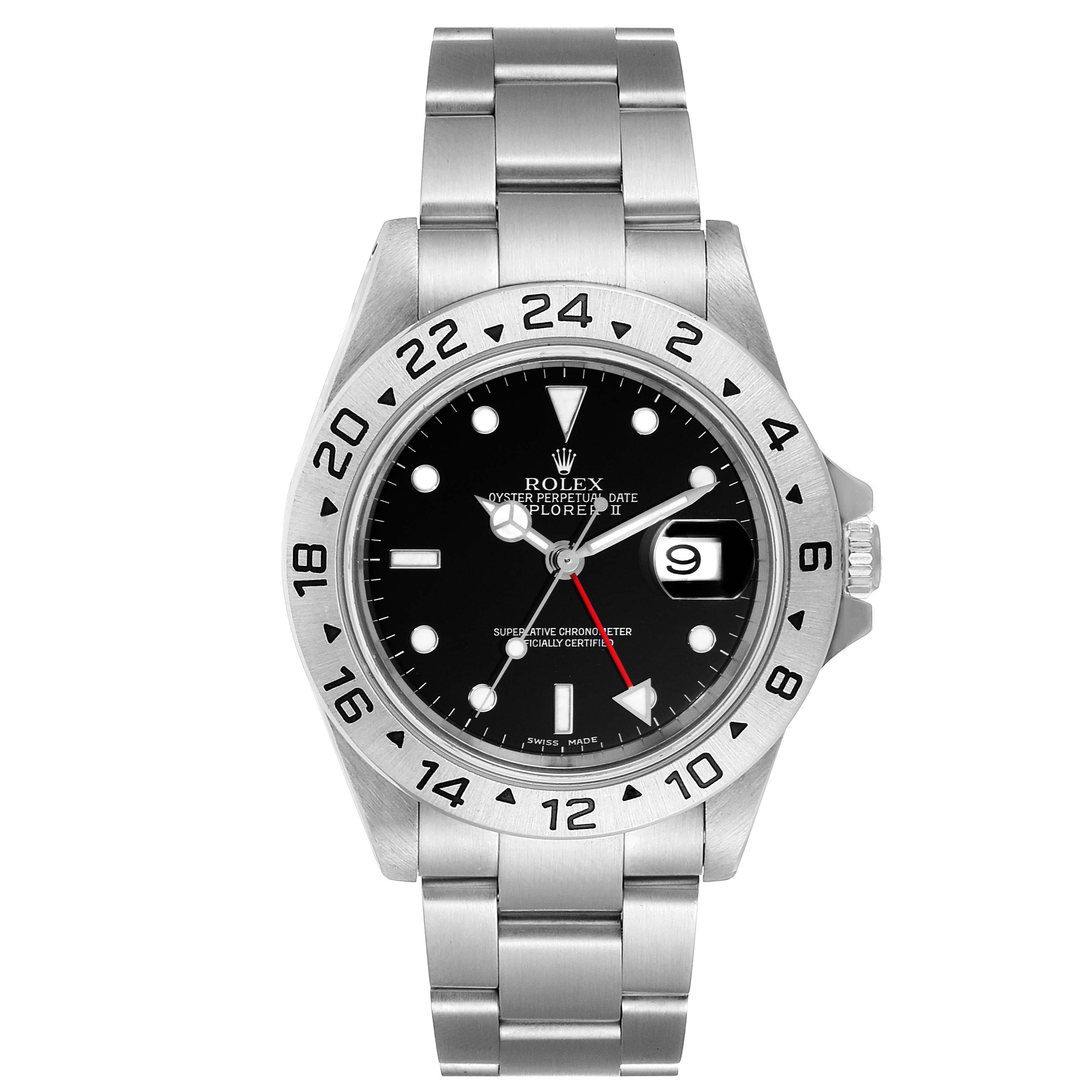 The image shows a front view of a Rolex Explorer 16570 Men's Stainless Steel Black Dial 16570 Men's Stainless Steel Black Dial watch, displaying the dial, bezel, crown, and bracelet.