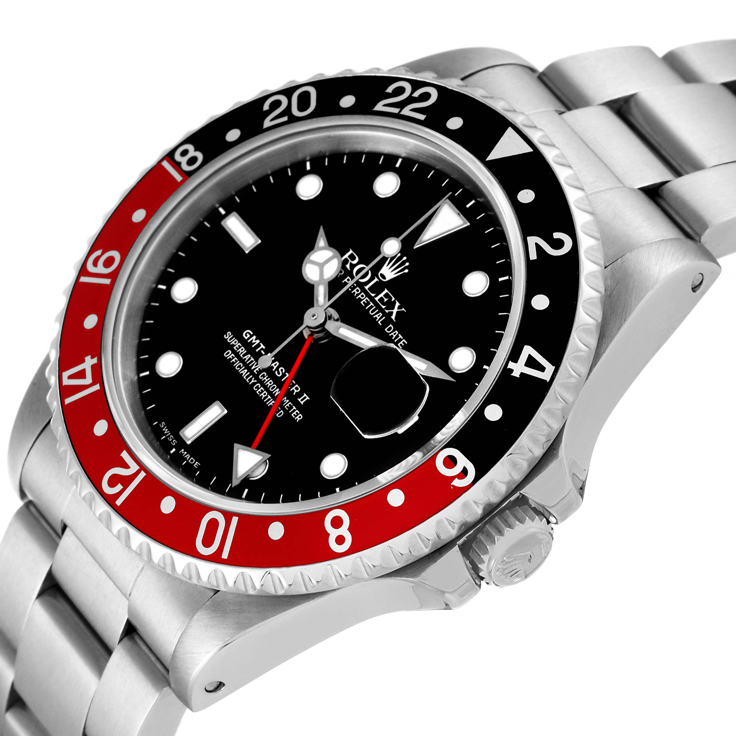 The image shows a side angle of the Rolex GMT-Master 16710 Men
s Stainless Steel Black Dial 16710 Men
s Stainless Steel Black Dial watch, highlighting the bezel, dial, and part of the bracelet.