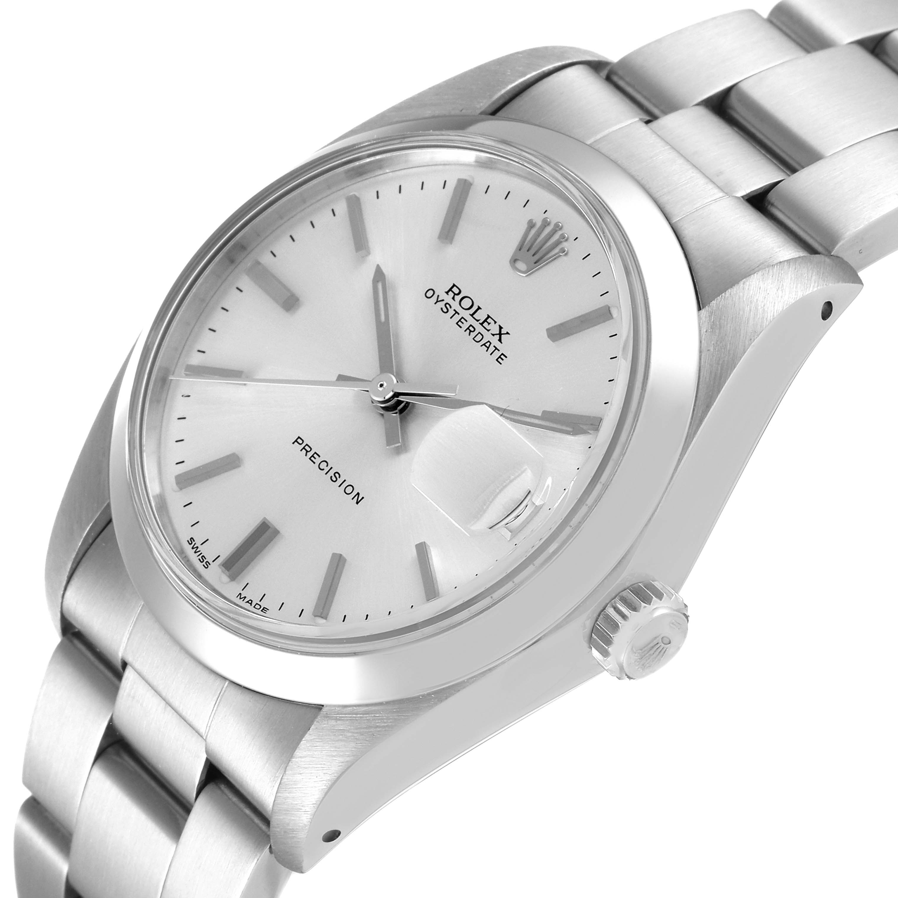 The Rolex Vintage Collection 6694 Men
s Stainless Steel Silver Dial 6694 Men
s Stainless Steel Silver Dial watch is shown from an angled view displaying the dial, crown, and part of the bracelet.