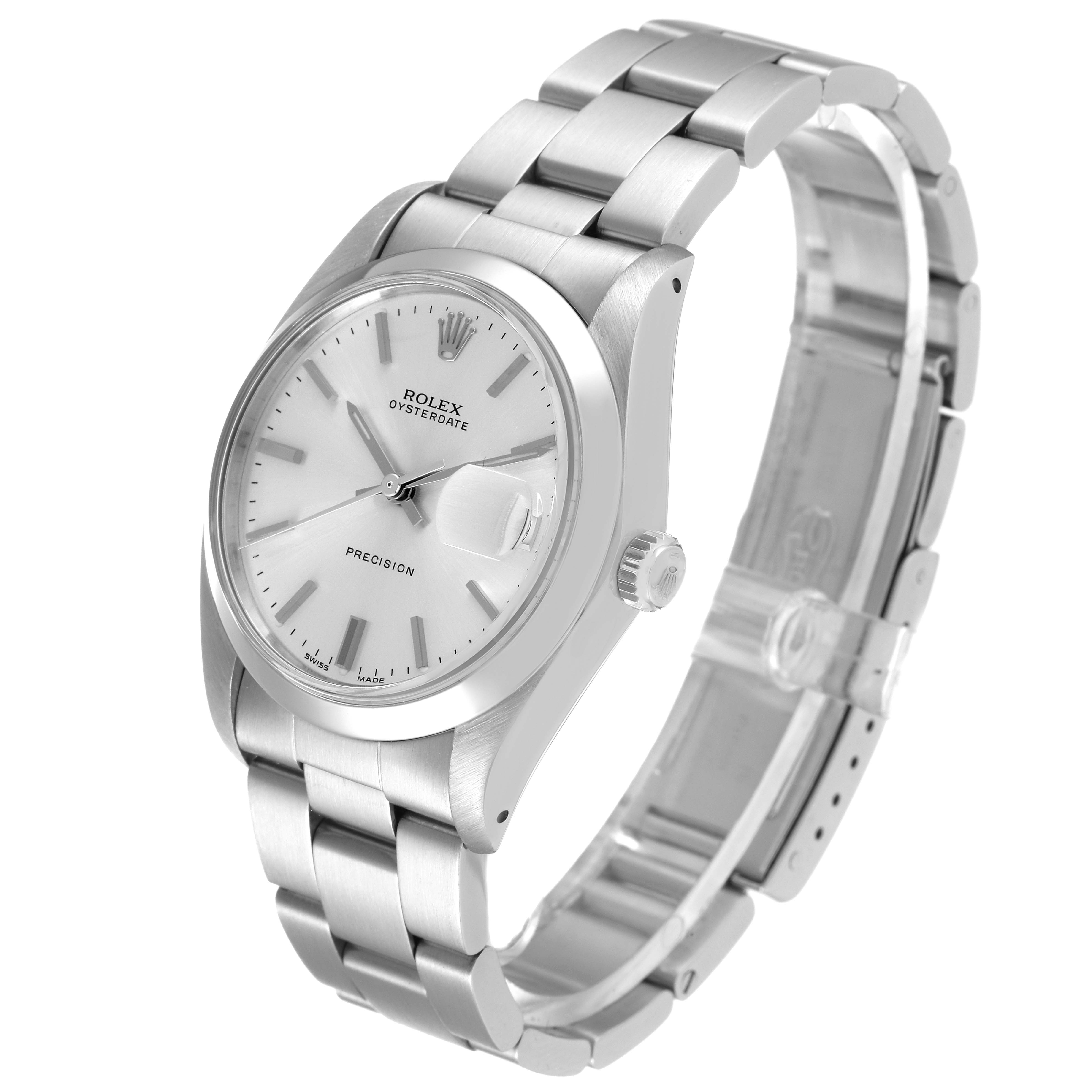 The image shows a side angle of the Rolex Vintage Collection 6694 Men
s Stainless Steel Silver Dial 6694 Men
s Stainless Steel Silver Dial watch, displaying the face, crown, and band.
