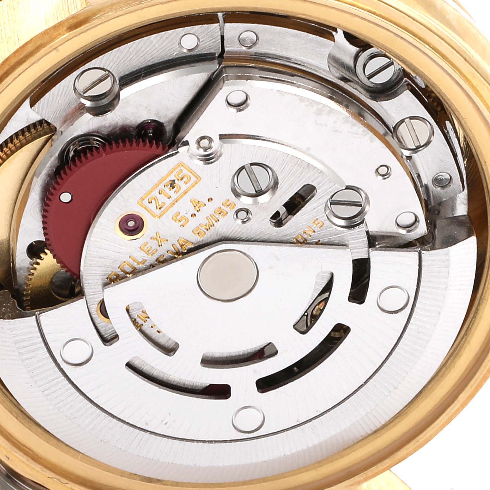 The image shows a close-up view of the movement mechanism inside a Rolex President 69178 Women's Yellow Gold White Dial 69178 Women's Yellow Gold White Dial model watch.