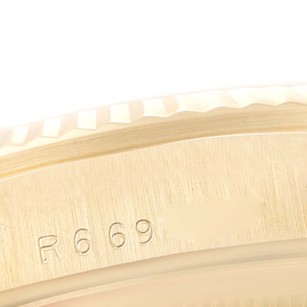 The image shows a close-up side view of the case and fluted bezel of a Rolex President 18238 Men's Yellow Gold Champagne Dial 18238 Men's Yellow Gold Champagne Dial model watch.