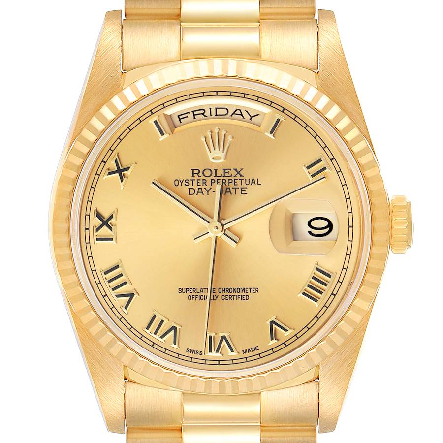 Rolex President Day-Date Yellow Gold Roman Dial Mens Watch 18238 SwissWatchExpo