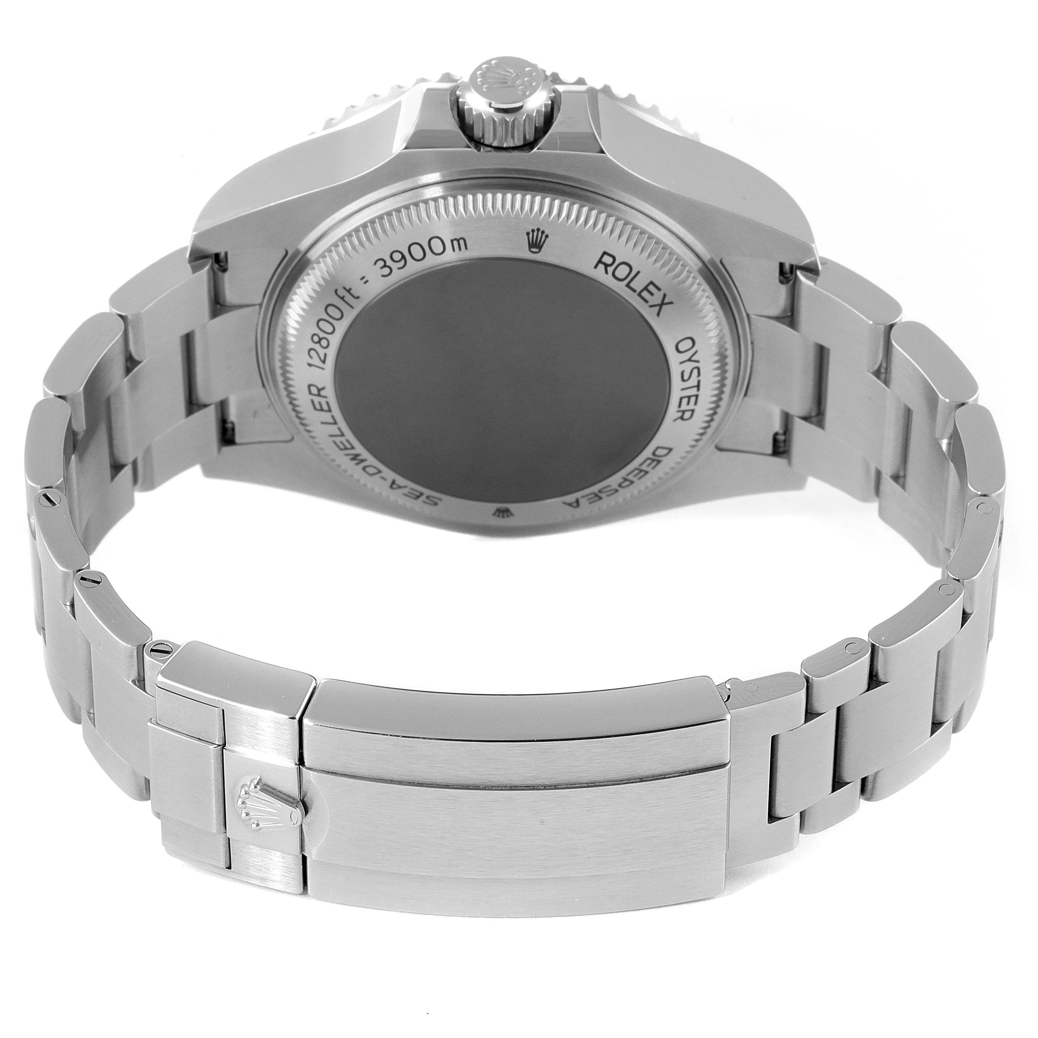 This image shows the back view and clasp of a Rolex Sea-Dweller 126660 Men
s Stainless Steel Black Dial 126660 Men
s Stainless Steel Black Dial watch, displaying the screw-down case back and bracelet.