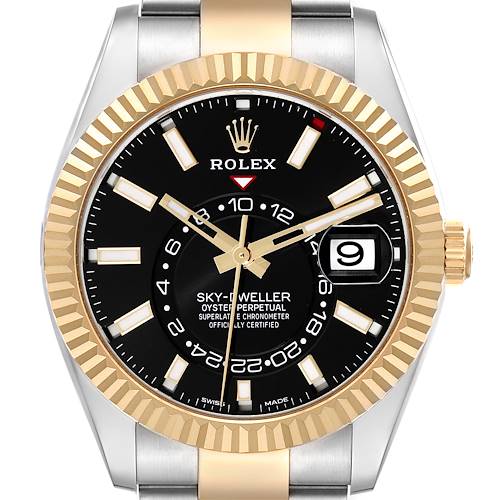 Photo of Rolex Sky Dweller Steel Yellow Gold Black Dial Mens Watch 326933 Unworn