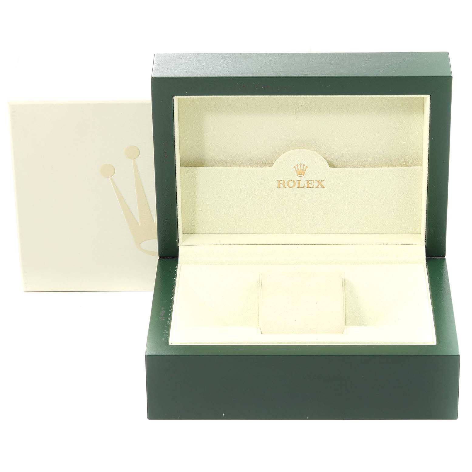 This image shows an open Rolex Submariner 14060M Men's Stainless Steel Black Dial 14060M Men's Stainless Steel Black Dial watch box without the watch inside, displaying the inner compartments and cushioned sections.