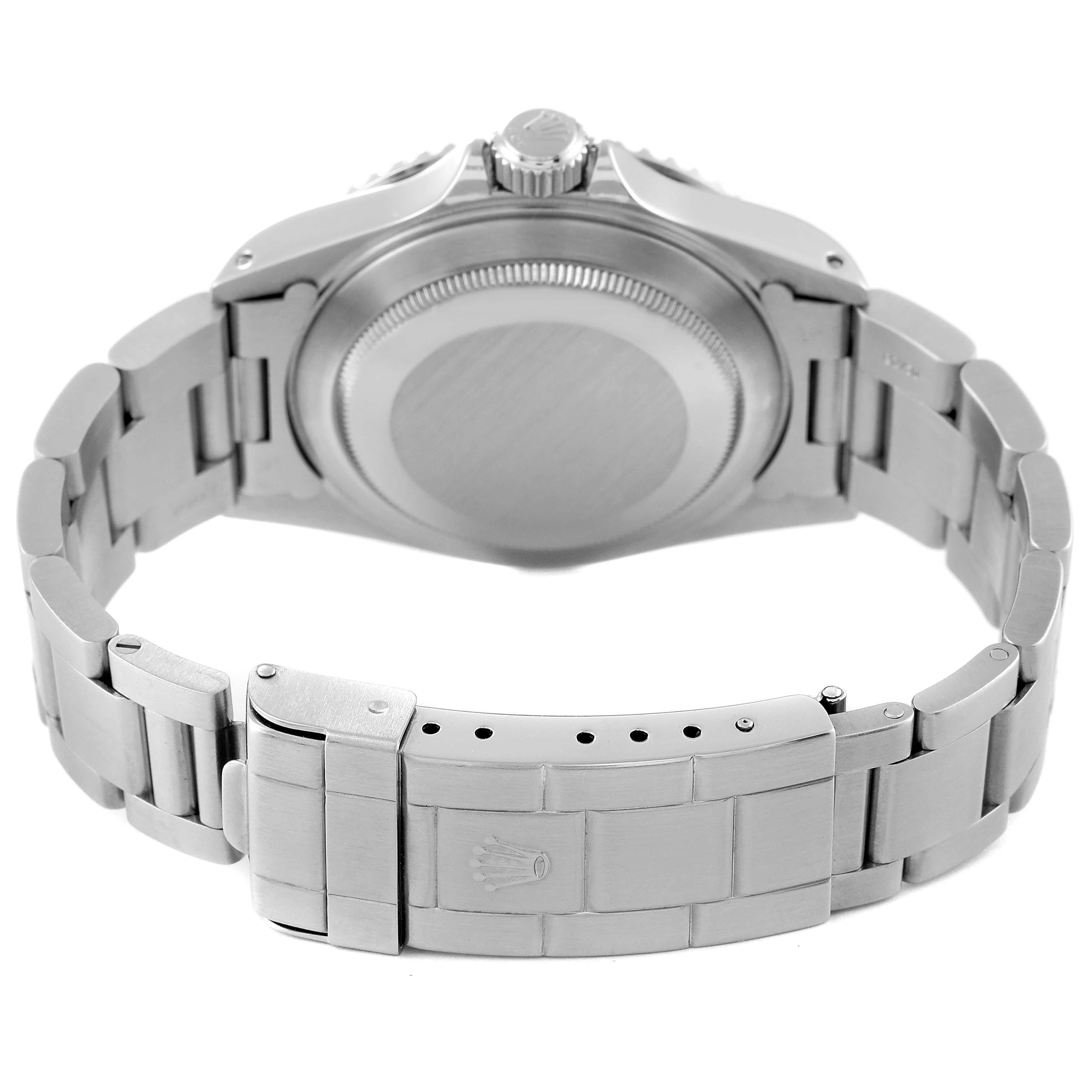 This image shows the back view of a Rolex Submariner 14060M Men's Stainless Steel Black Dial 14060M Men's Stainless Steel Black Dial, including the clasp and caseback.