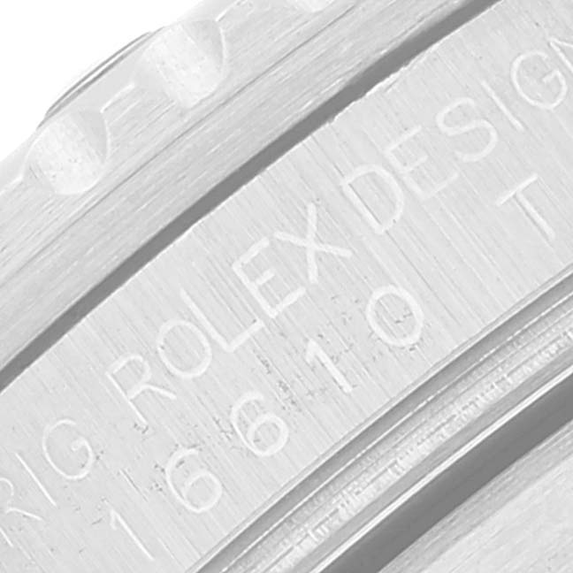 This image shows a close-up of the case side of a Rolex Submariner 16610T Men
s Stainless Steel Black Dial 16610T Men
s Stainless Steel Black Dial, displaying the watch
s model number "16610."