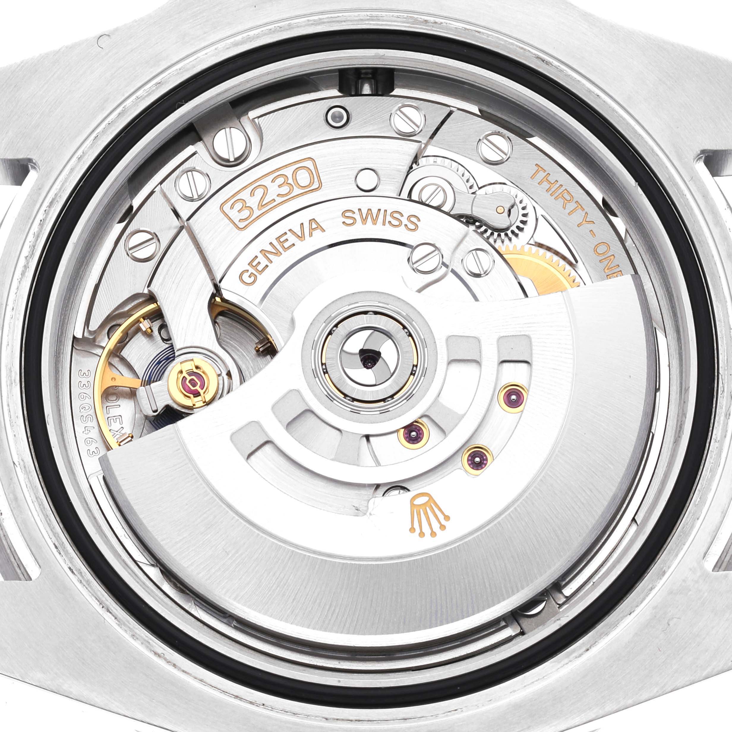 This image shows the movement mechanism of a Rolex Submariner 124060 Men
s Stainless Steel Black Dial 124060 Men
s Stainless Steel Black Dial, captured from the back.