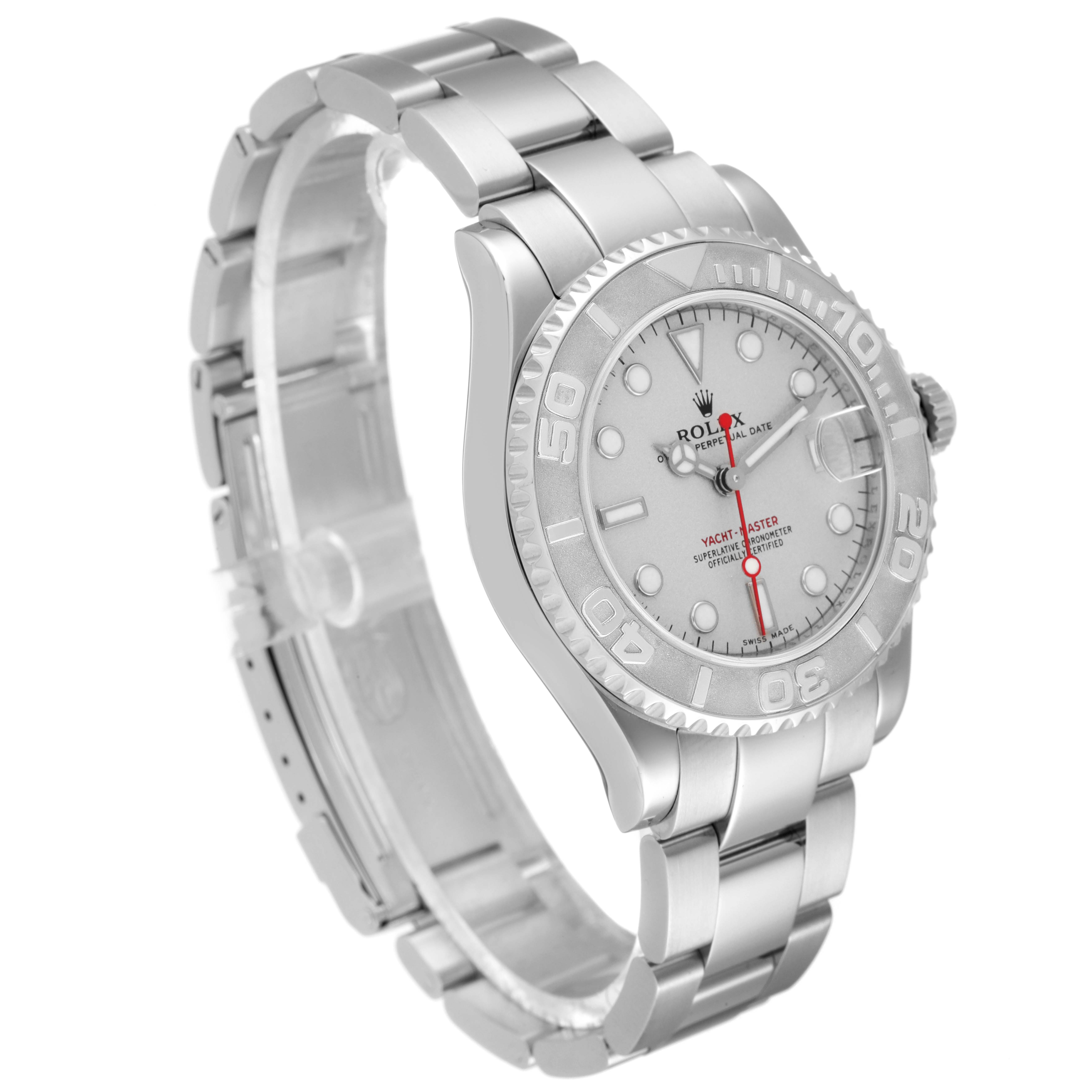 This image shows a Rolex Yacht-Master 168622 Men's Stainless Steel Silver Dial 168622 Men's Stainless Steel Silver Dial watch angled slightly from the front, displaying the face, bezel, and bracelet.