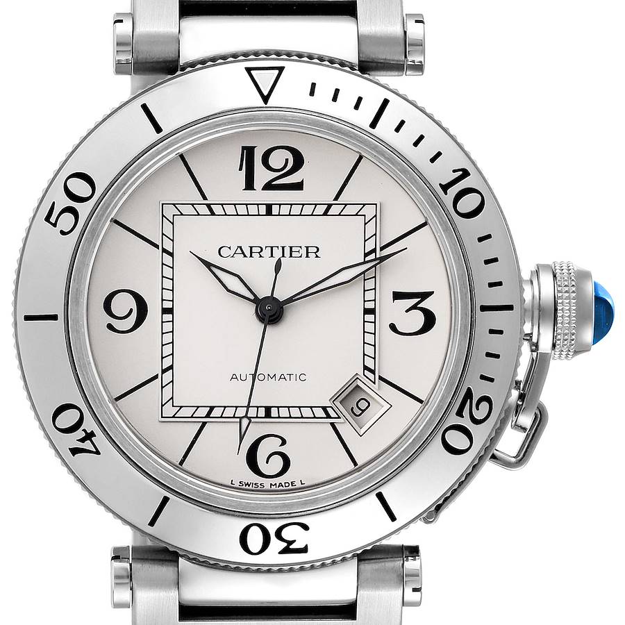 Cartier Pasha Seatimer Stainless Steel Silver Dial Mens Watch W31080M7 SwissWatchExpo