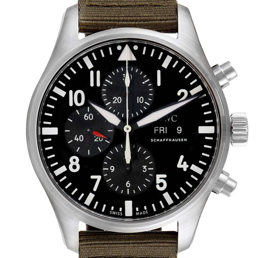 IWC Pilot Black Dial Men's Chronograph Watch IW377709 Unworn SwissWatchExpo