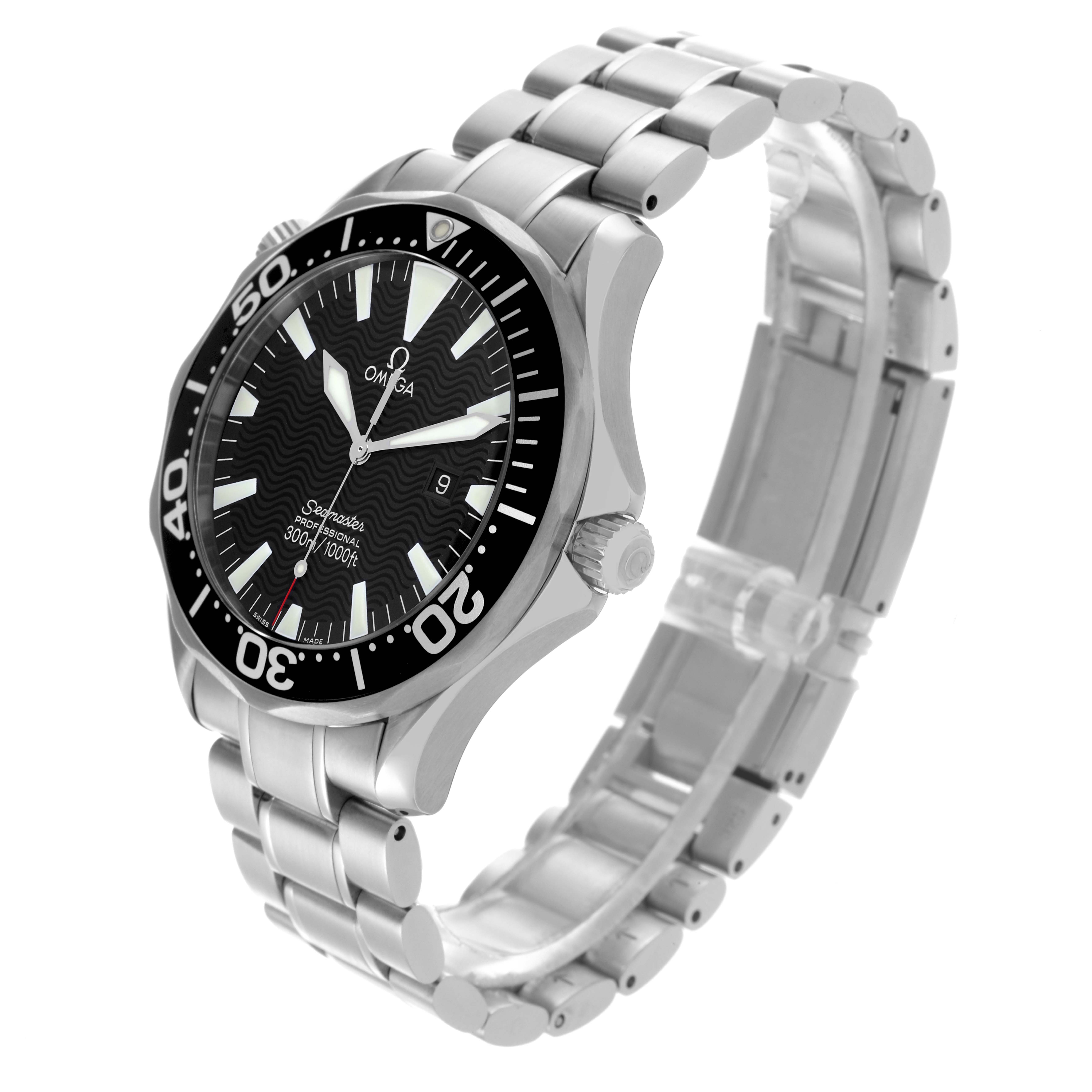 The Omega Seamaster 2264.50.00 Men
s Stainless Steel Black Dial 2264.50.00 Men
s Stainless Steel Black Dial is shown at a three-quarter angle, highlighting the dial, bezel, and bracelet.