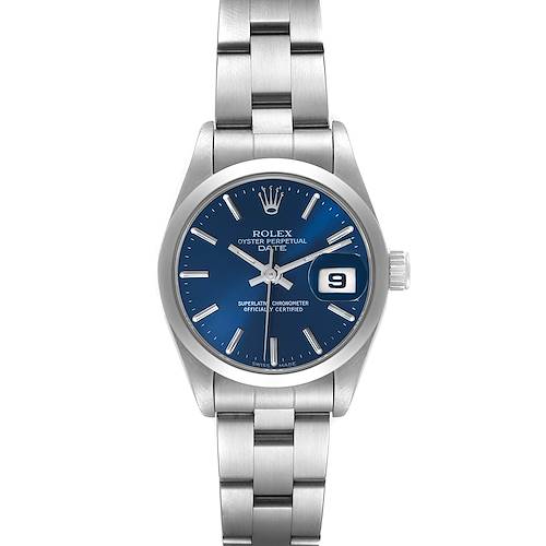 Photo of Rolex Date Blue Dial Smooth Bezel Oyster Bracelet Steel Ladies Watch 69160