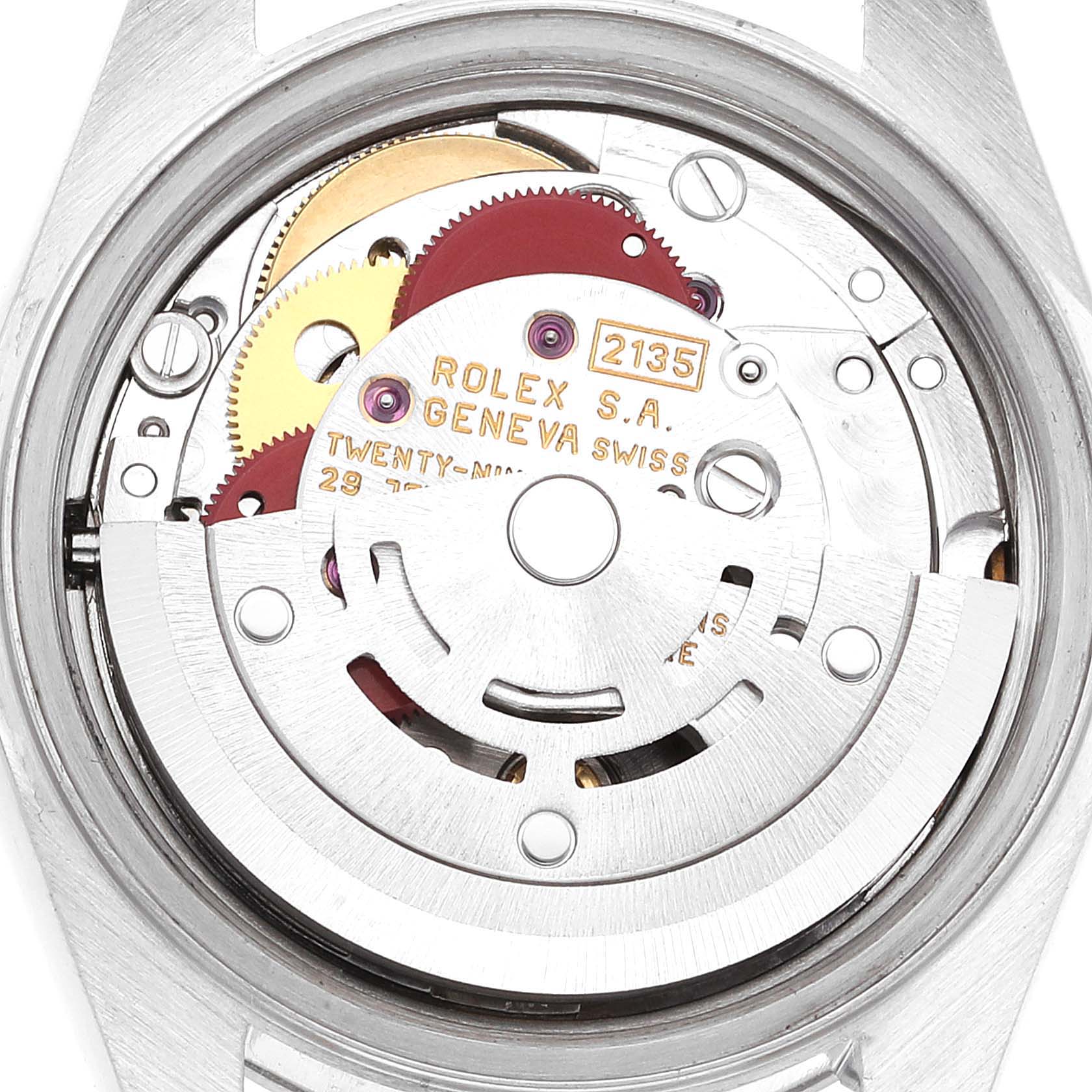 This image shows the internal mechanism of a Rolex Datejust 69160 Women's Stainless Steel Blue Dial 69160 Women's Stainless Steel Blue Dial watch, viewed from the back.