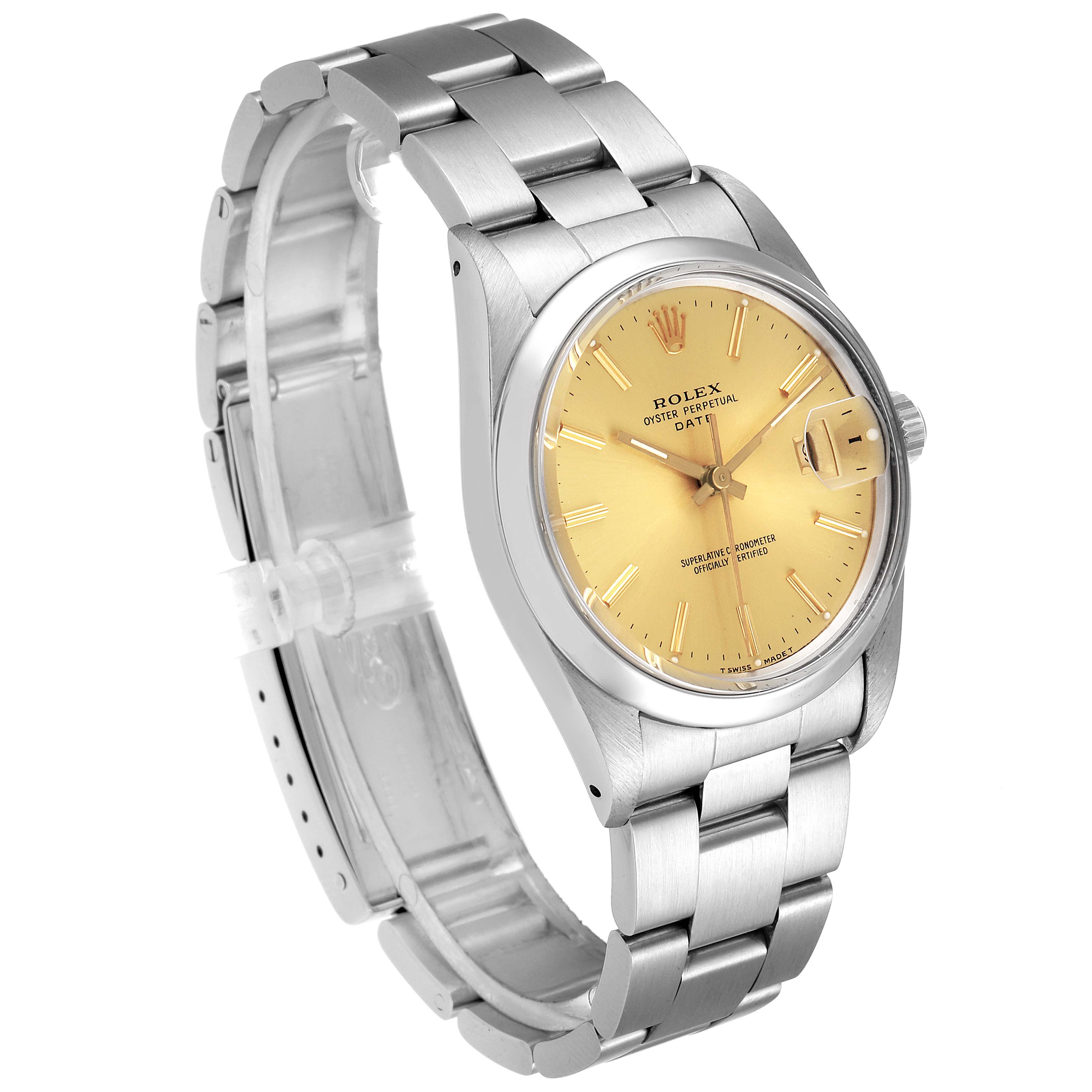 This image shows a Rolex Vintage Collection 15000 Men
s Stainless Steel Champagne Dial 15000 Men
s Stainless Steel Champagne Dial watch angled from the front-left, highlighting its face, dial, and metal bracelet.