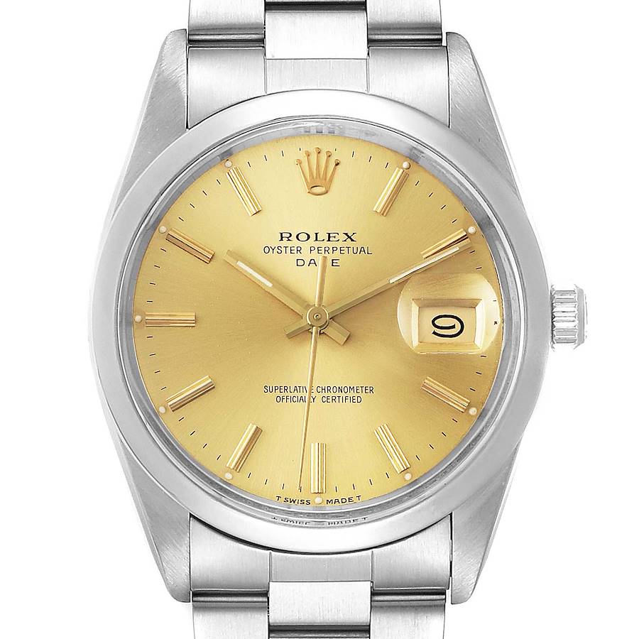 Rolex Date Stainless Steel Champagne Dial Vintage Mens Watch 15000 SwissWatchExpo