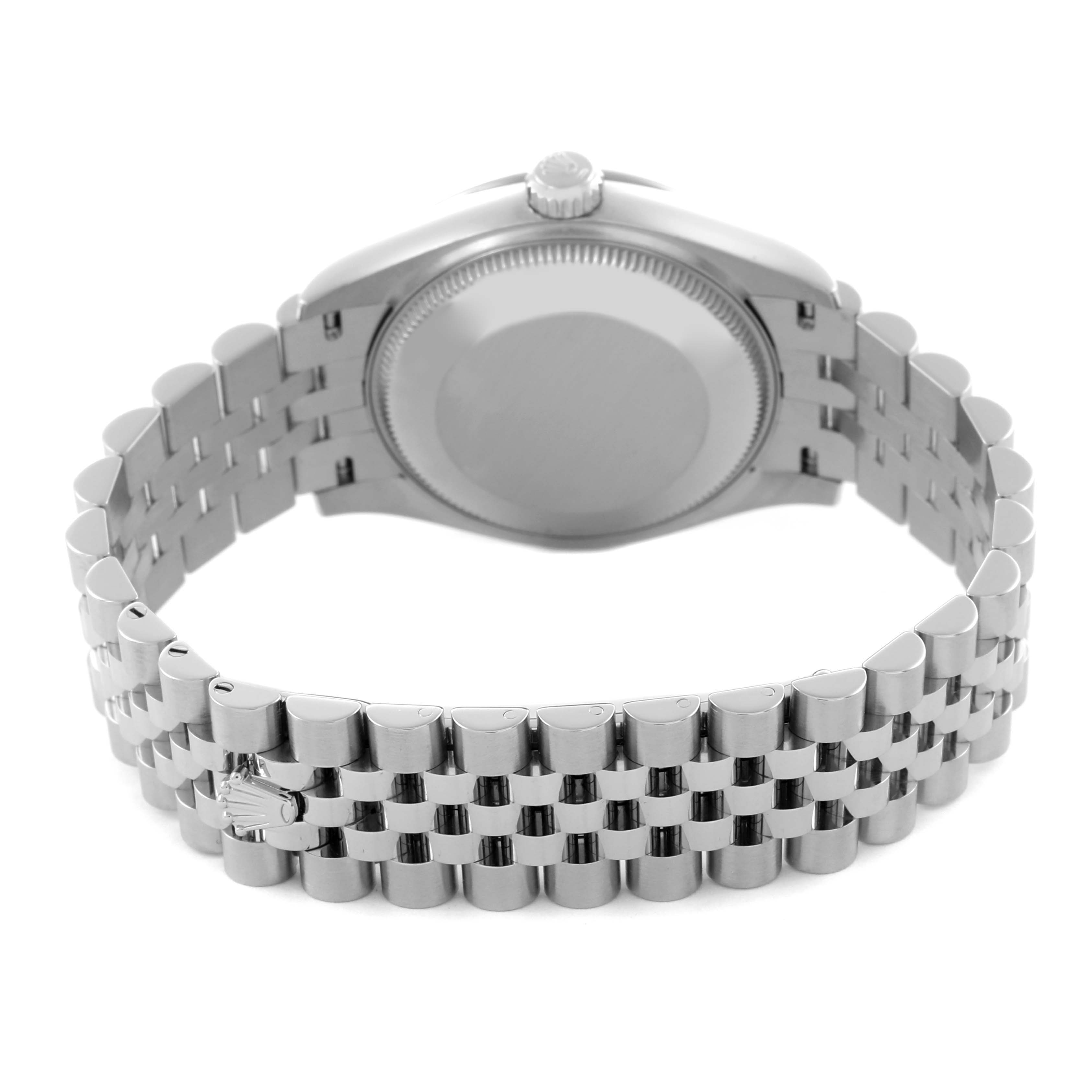 The image shows the back of the Rolex Mid-Size 278274 Women's Stainless Steel White Dial 278274 Women's Stainless Steel White Dial watch, highlighting the case and bracelet from a rear angle.