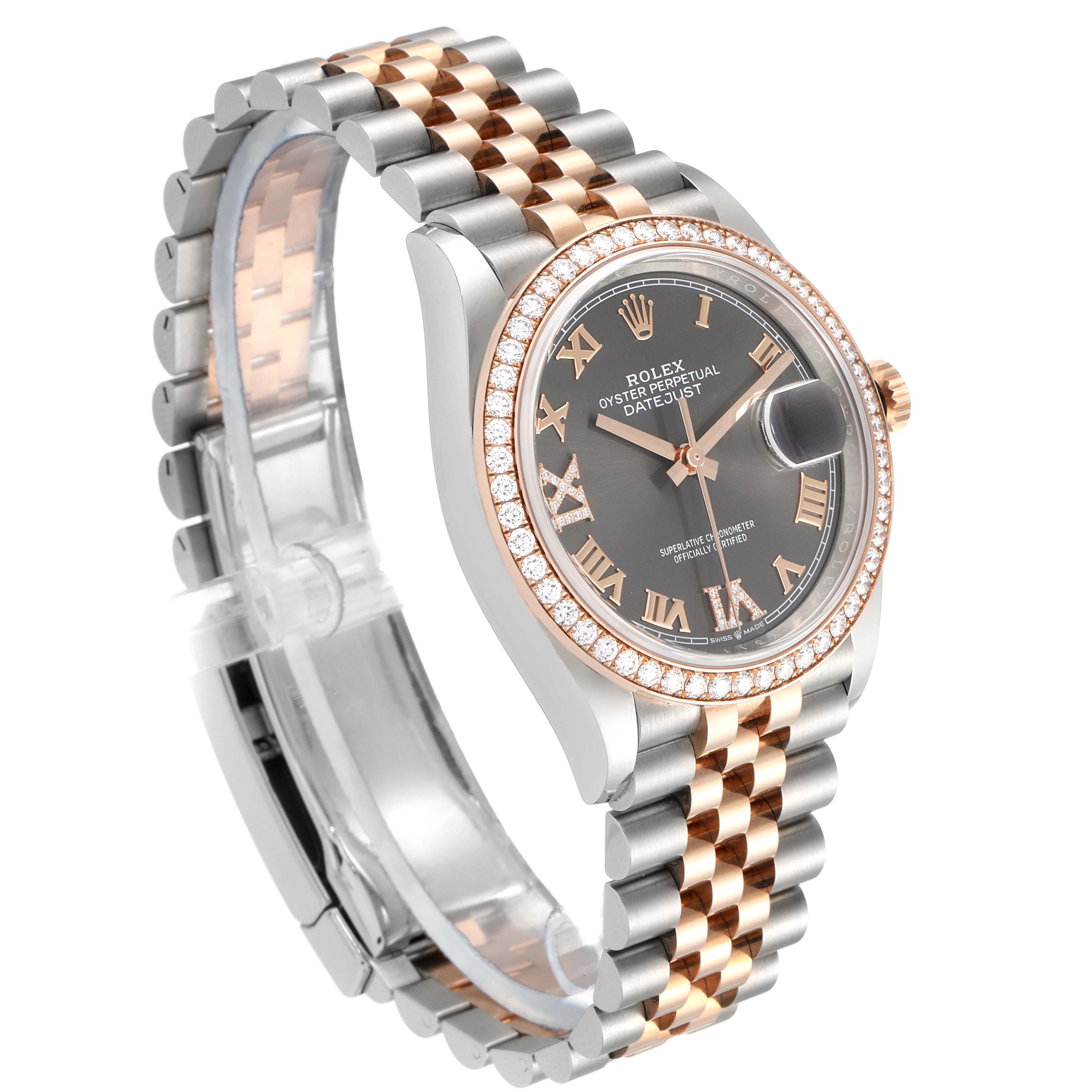The image shows a Rolex Datejust 126281 Men
s Steel and Gold (two tone) Grey Dial 126281 Men
s Steel and Gold (two tone) Grey Dial watch, featuring the face, bezel, and part of the jubilee bracelet at an oblique angle.