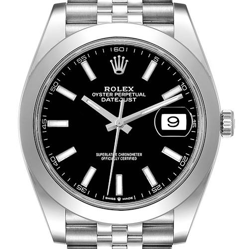 Photo of Rolex Datejust 41 Black Dial Steel Smooth Bezel Mens Watch 126300 Unworn