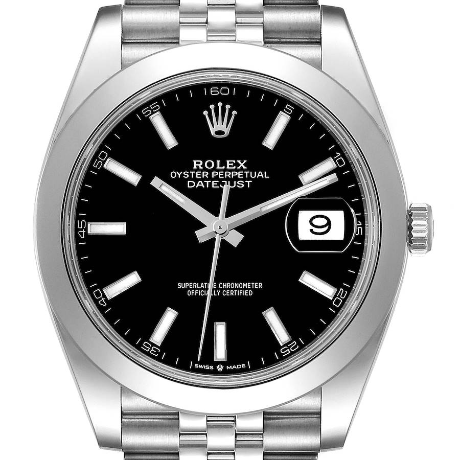 Rolex Datejust 41 Black Dial Steel Smooth Bezel Mens Watch 126300 Unworn SwissWatchExpo