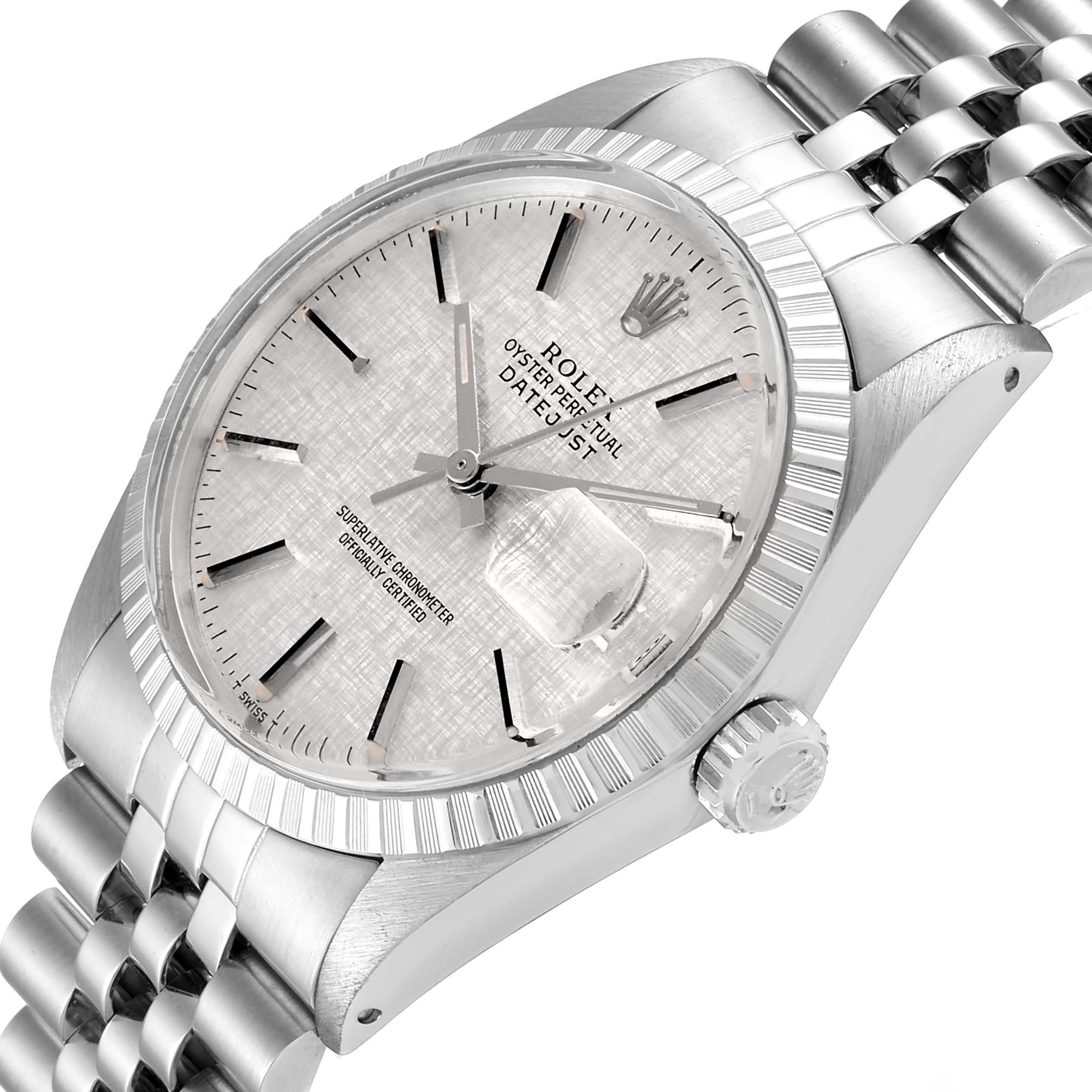 The image shows a Rolex Datejust 16030 Men's Stainless Steel Silver Dial 16030 Men's Stainless Steel Silver Dial watch, featuring the dial, bezel, crown, and bracelet at a slight side angle.