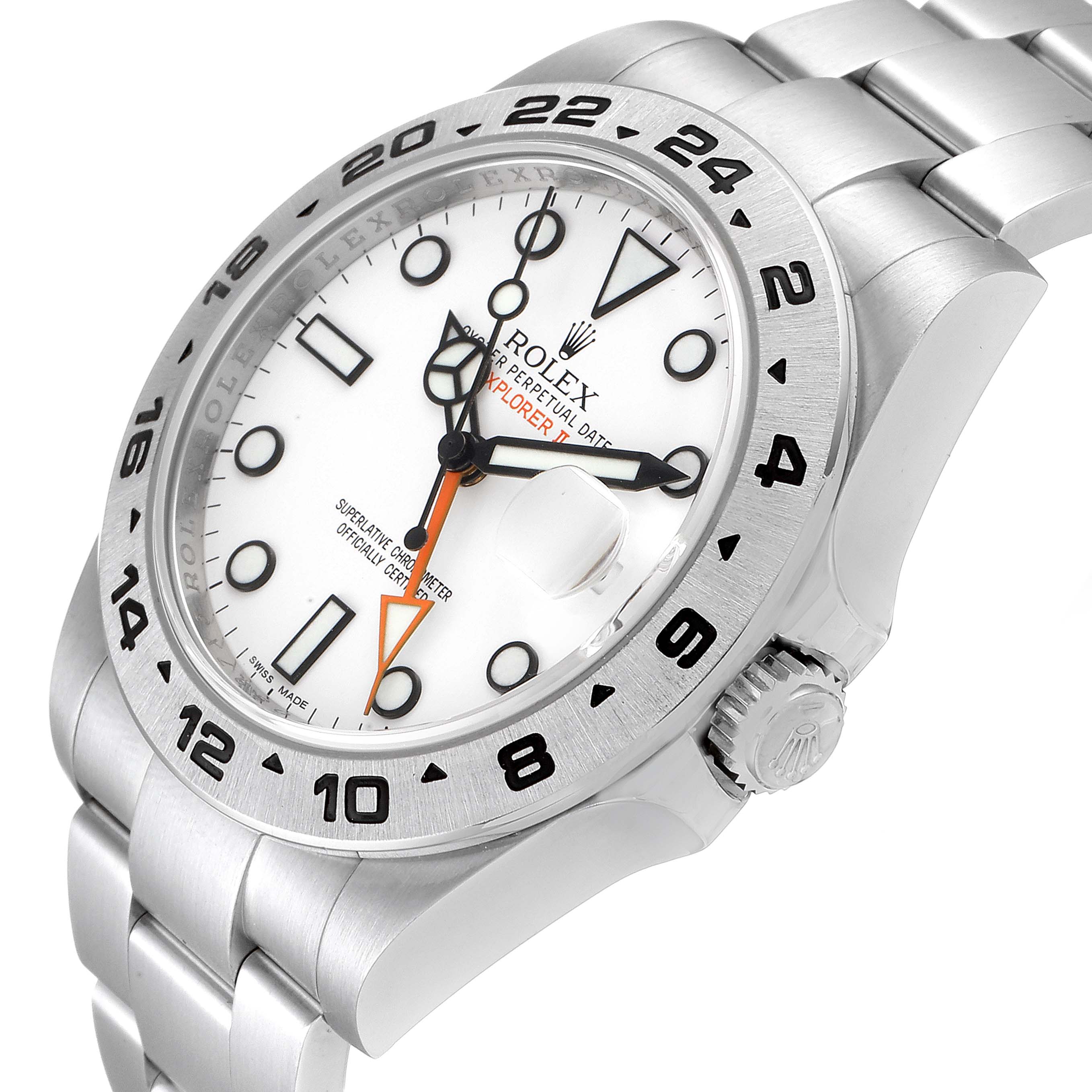 The image shows a close-up of the Rolex Explorer 216570 Men's Stainless Steel White Dial 216570 Men's Stainless Steel White Dial watch, highlighting its white dial, bezel, crown, and part of the bracelet.