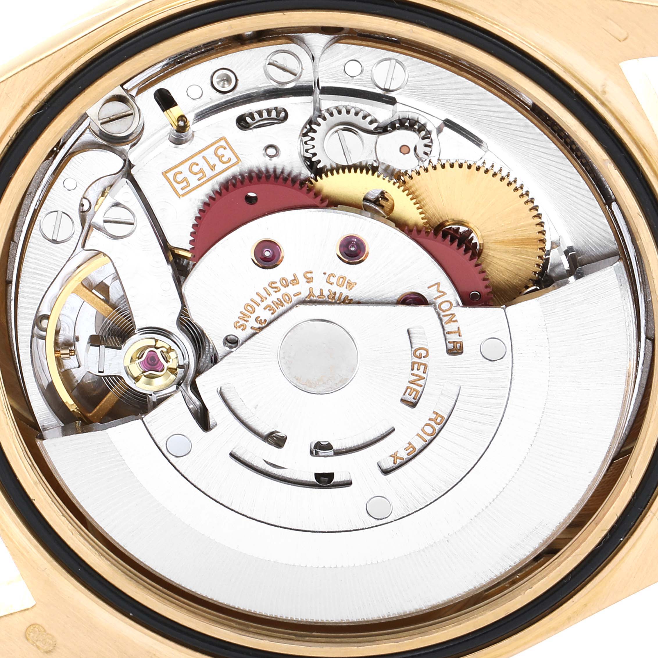 This image shows the internal movement and mechanism of the Rolex President 18238 Men's Yellow Gold Champagne Dial 18238 Men's Yellow Gold Champagne Dial model watch.