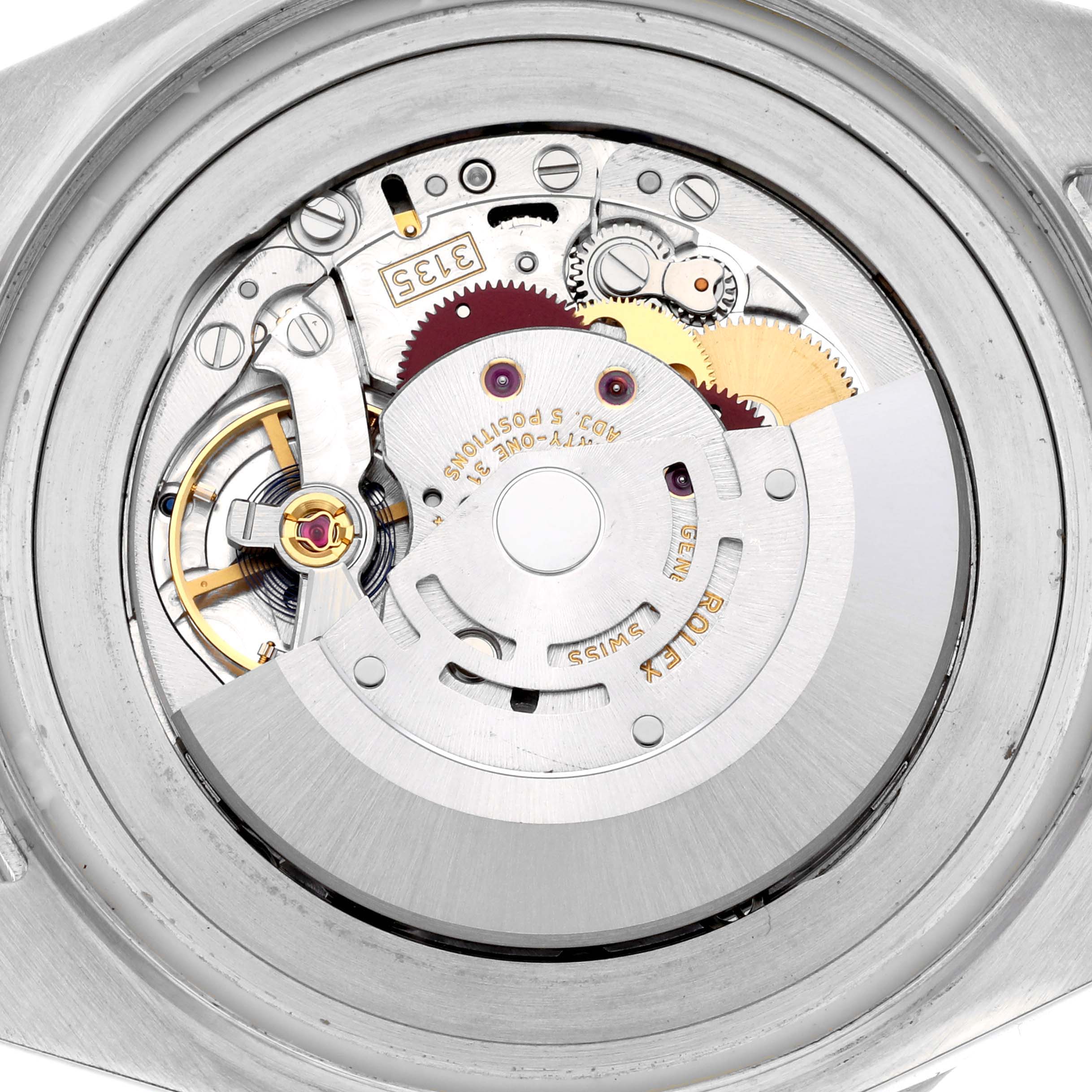 The image shows the movement of a Rolex Sea-Dweller 116660 Men's Stainless Steel Black Dial 116660 Men's Stainless Steel Black Dial from the back, featuring gears and the rotor.