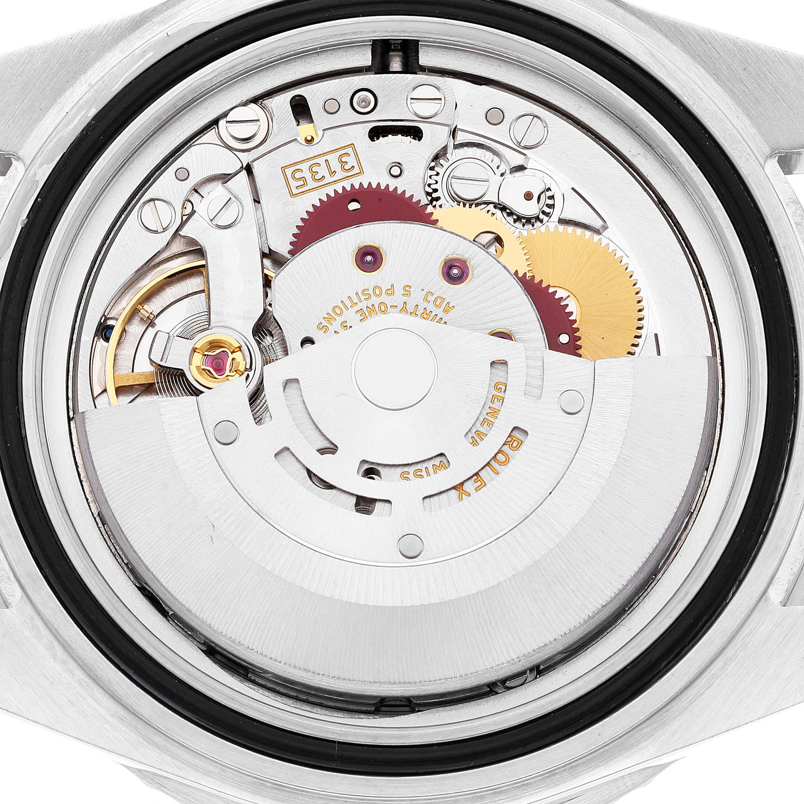 This image shows the internal mechanism and movement of a Rolex Submariner 16610T Men's Stainless Steel Black Dial 16610T Men's Stainless Steel Black Dial watch, viewed from the back.