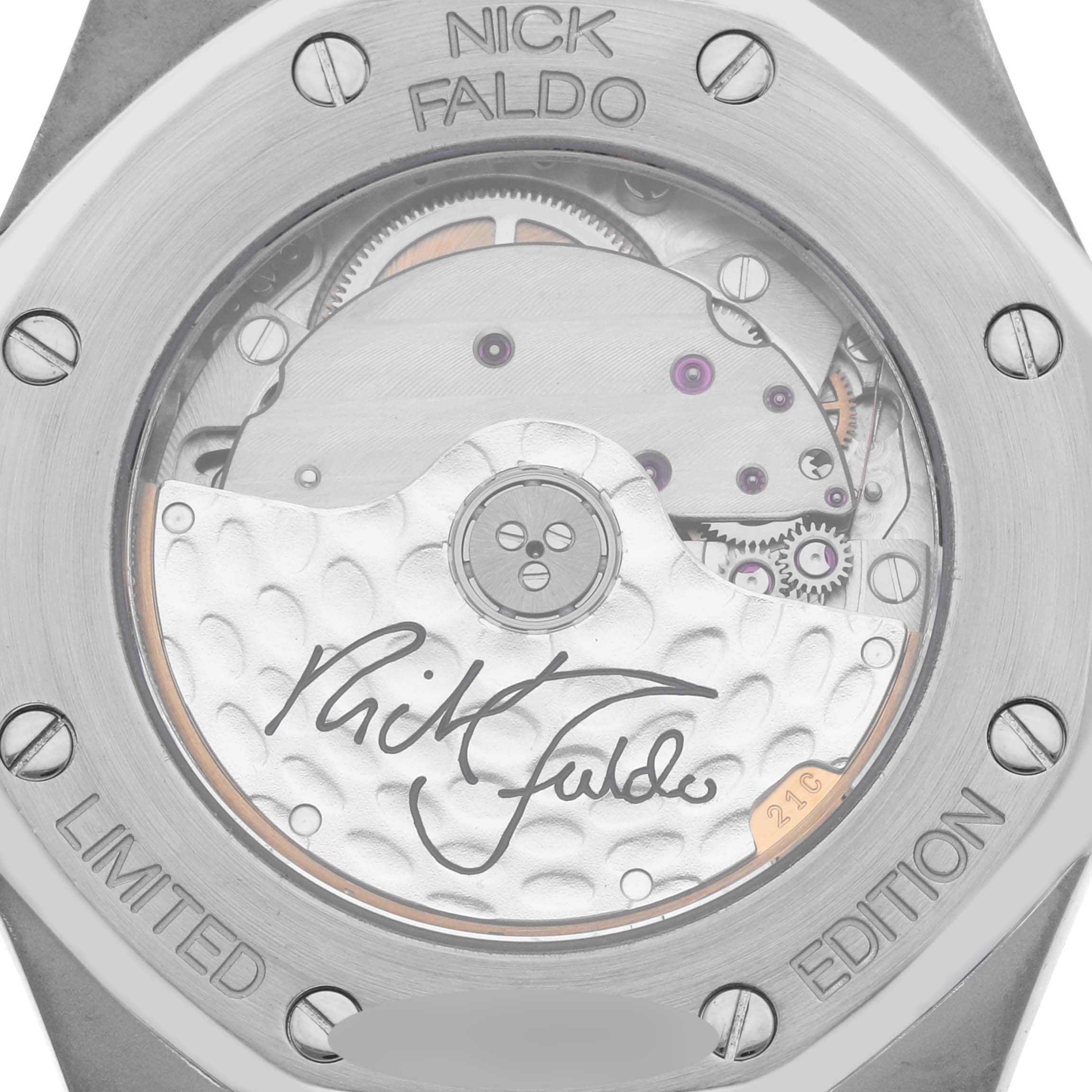 The image shows the back of the Audemars Piguet Royal Oak 15190SP.O.0789ST.01 Men's Stainless Steel Black Dial 15190SP.O.0789ST.01 Men's Stainless Steel Black Dial, highlighting its movement and engraved rotor.