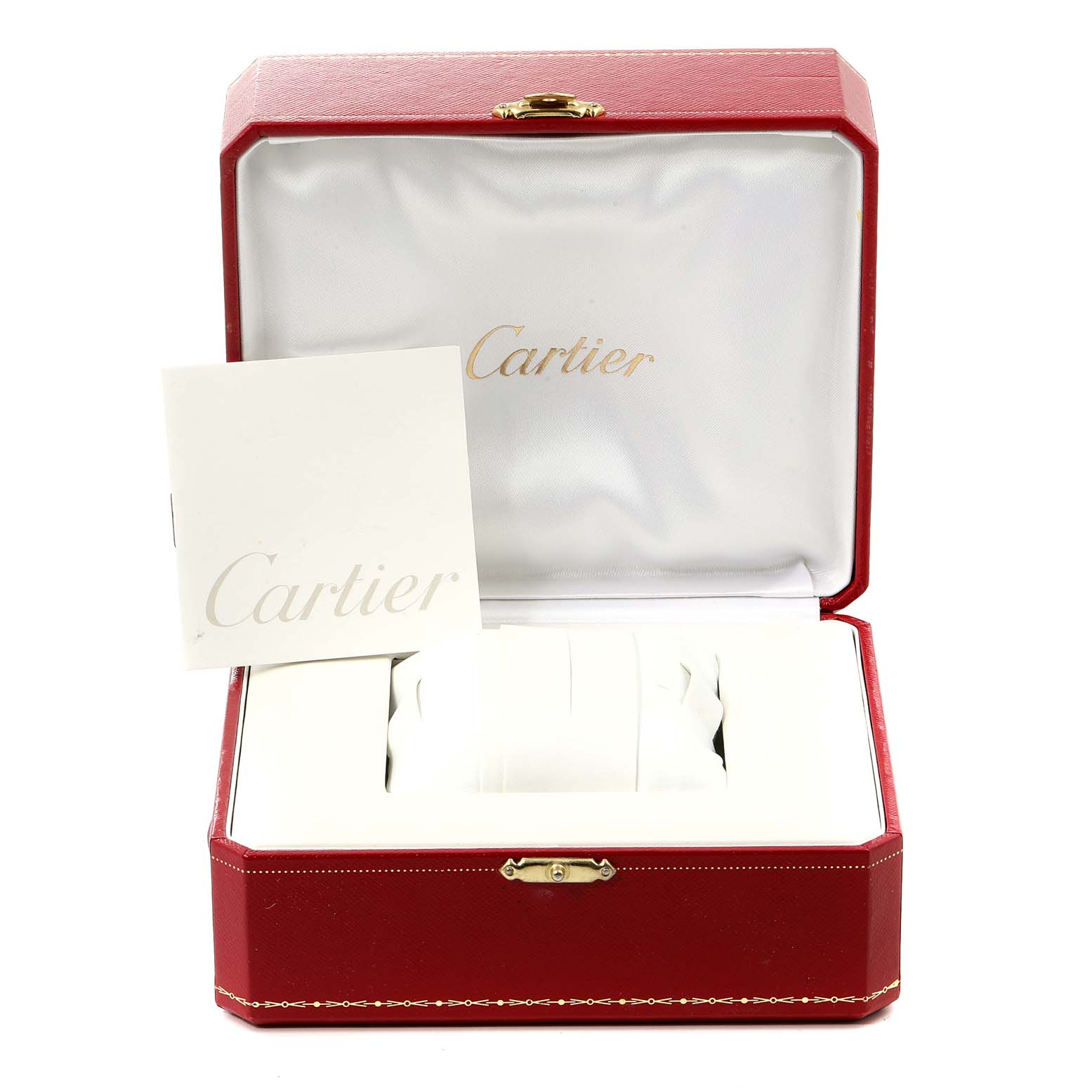 The image shows the box of the Roadster model by Cartier, including the manual and cushion inside.