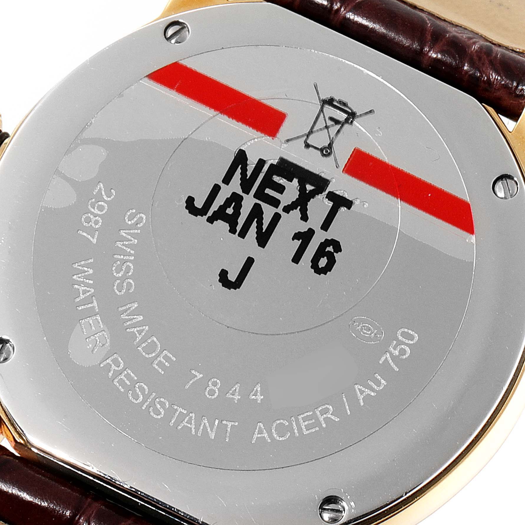 This image shows the back case of a Cartier Ronde W6700355 Women's Yellow Gold Silver Dial W6700355 Women's Yellow Gold Silver Dial model watch.