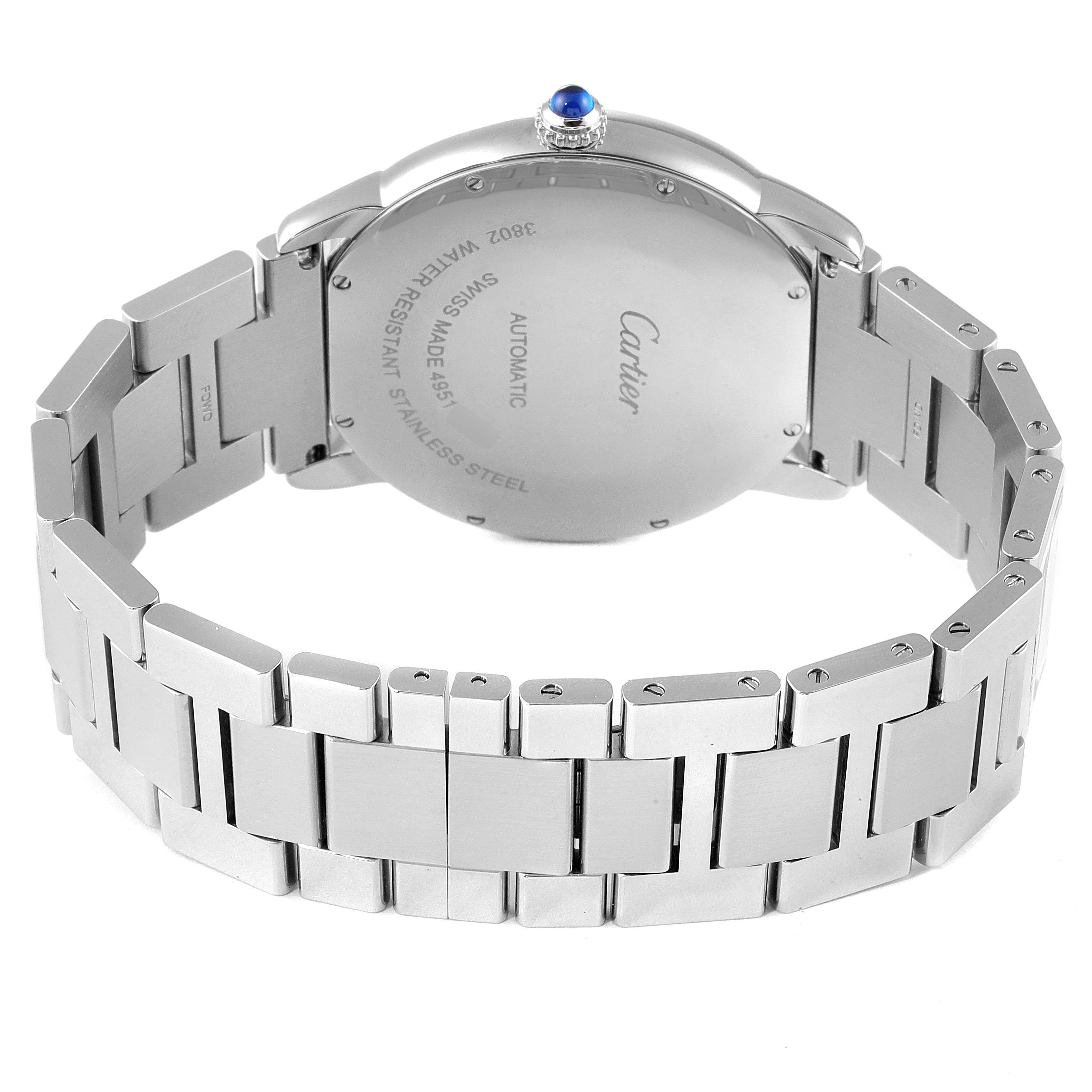 This image shows the back case and bracelet of a Cartier Ronde W6701011 Men
s Stainless Steel Silver Dial W6701011 Men
s Stainless Steel Silver Dial watch, viewed from an angled rear perspective.
