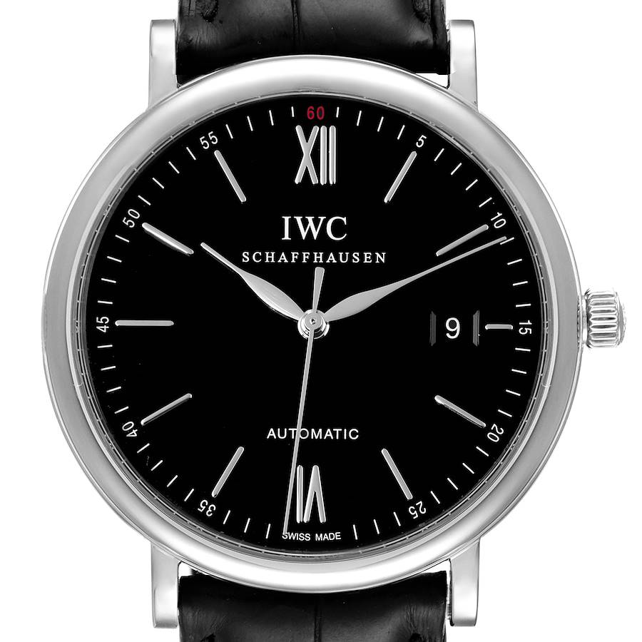 IWC Portofino Black Dial Automatic Steel Mens Watch IW356502 Box Card SwissWatchExpo