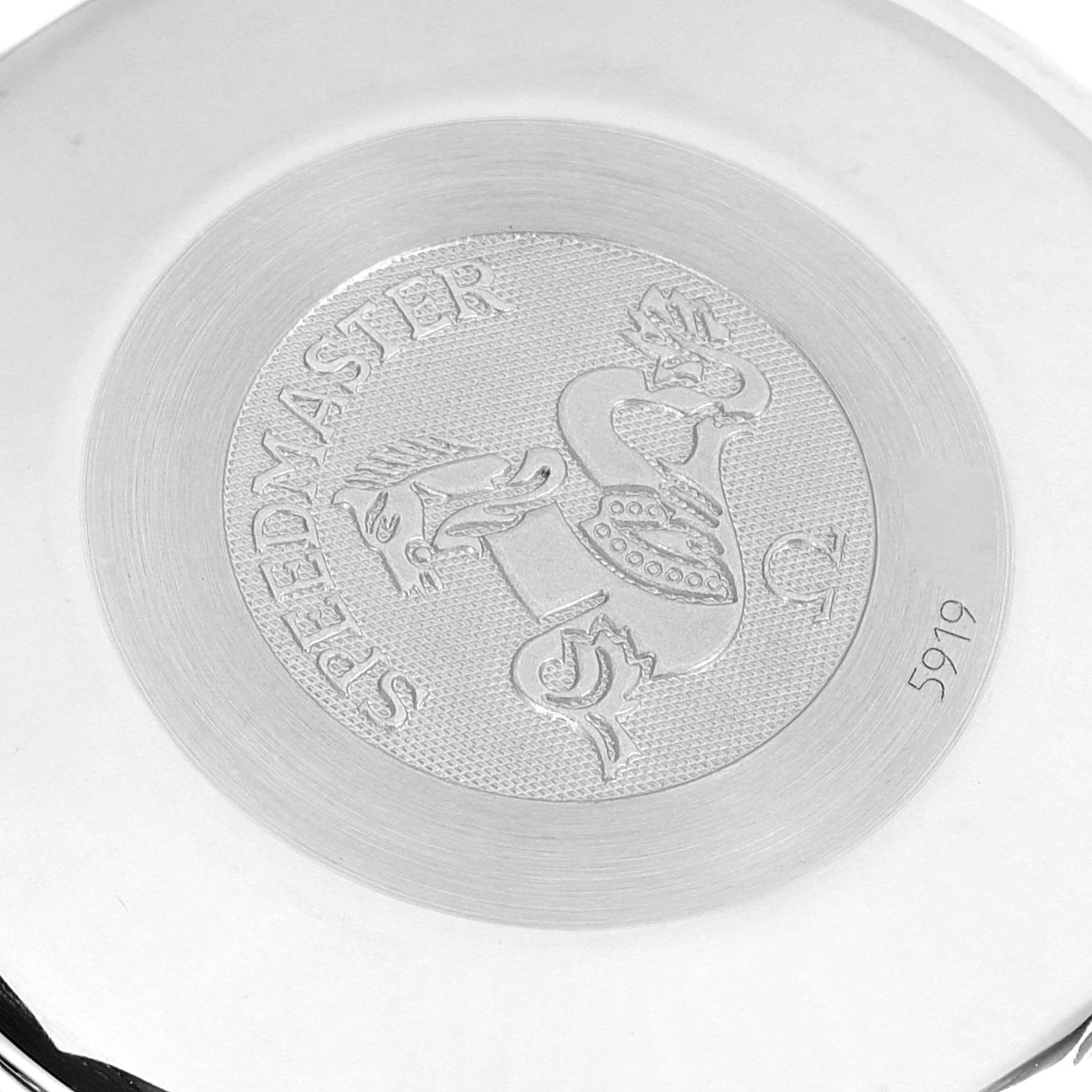 The image shows the engraved case back of an Omega Speedmaster 3513.30.00 Men
s Stainless Steel Silver Dial 3513.30.00 Men
s Stainless Steel Silver Dial watch with the brand’s logo and model name.