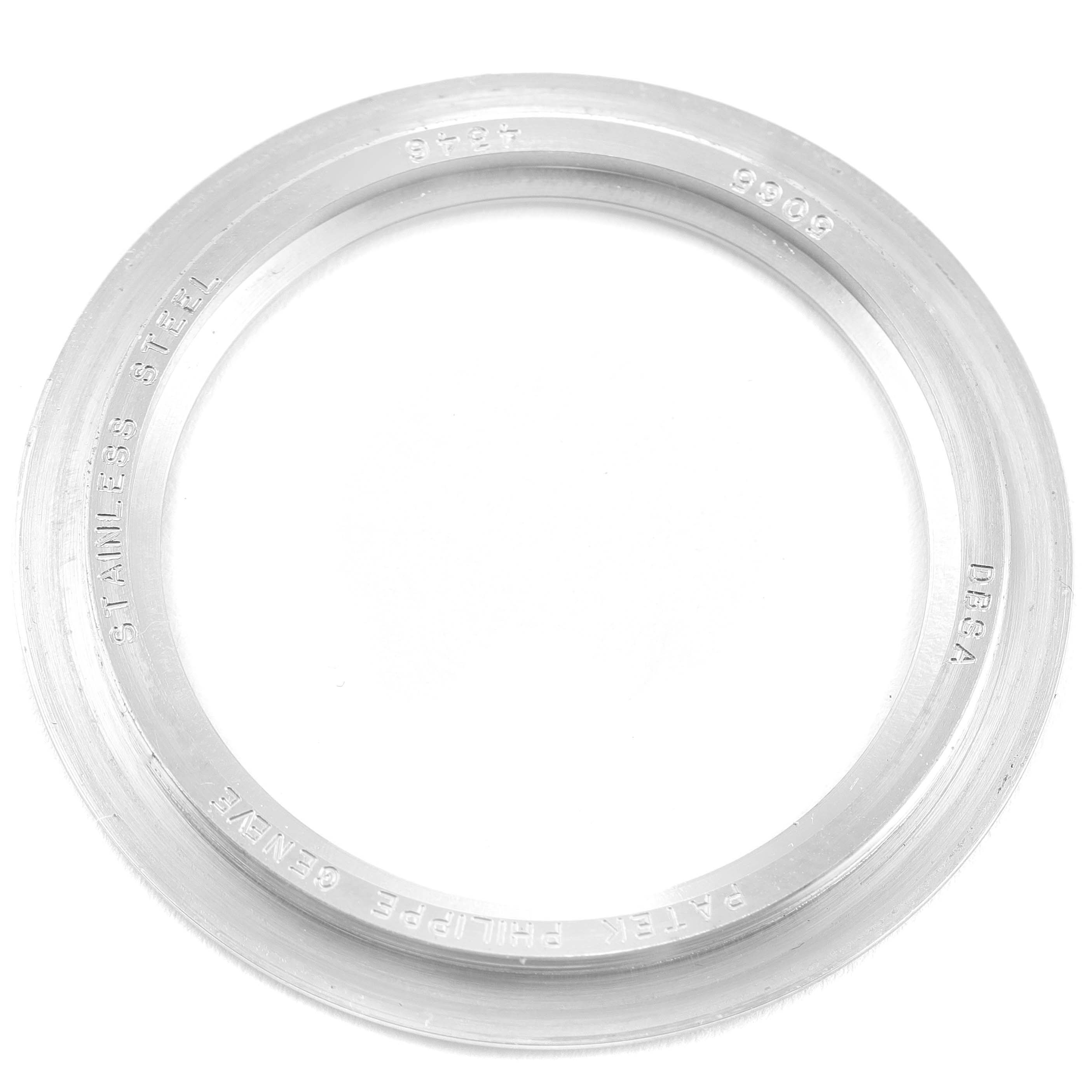 This image shows a stainless steel bezel for the Patek Philippe Aquanaut 5065/1A-010 Men's Stainless Steel Black Dial 5065/1A-010 Men's Stainless Steel Black Dial watch model.