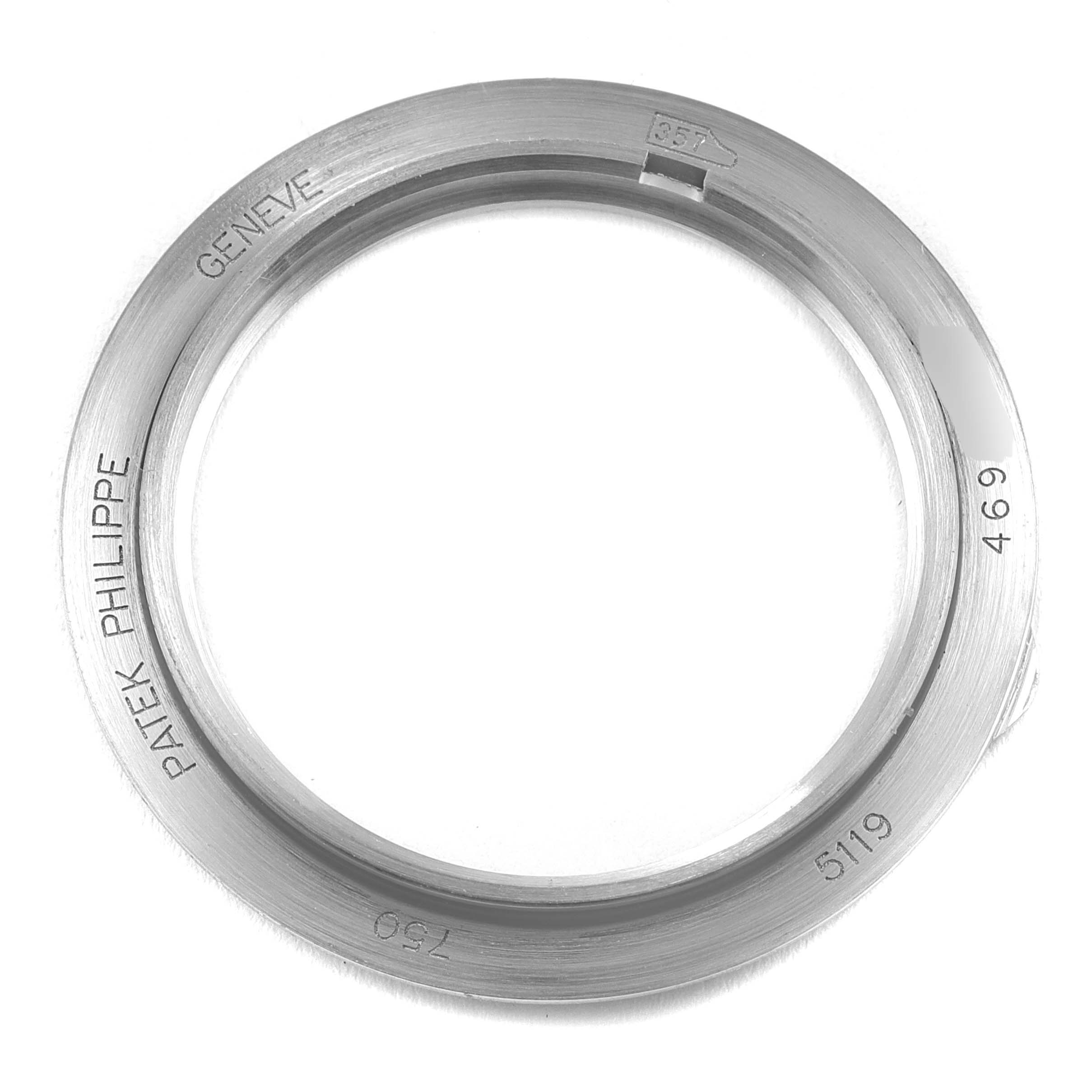 This image shows the bezel of a Patek Philippe Calatrava 5119G Men
s White Gold White Dial 5119G Men
s White Gold White Dial watch, viewed from above.