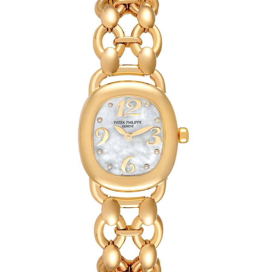 Patek Philippe Golden Ellipse Yellow Gold MOP Diamond Dial Ladies Watch 4830 SwissWatchExpo