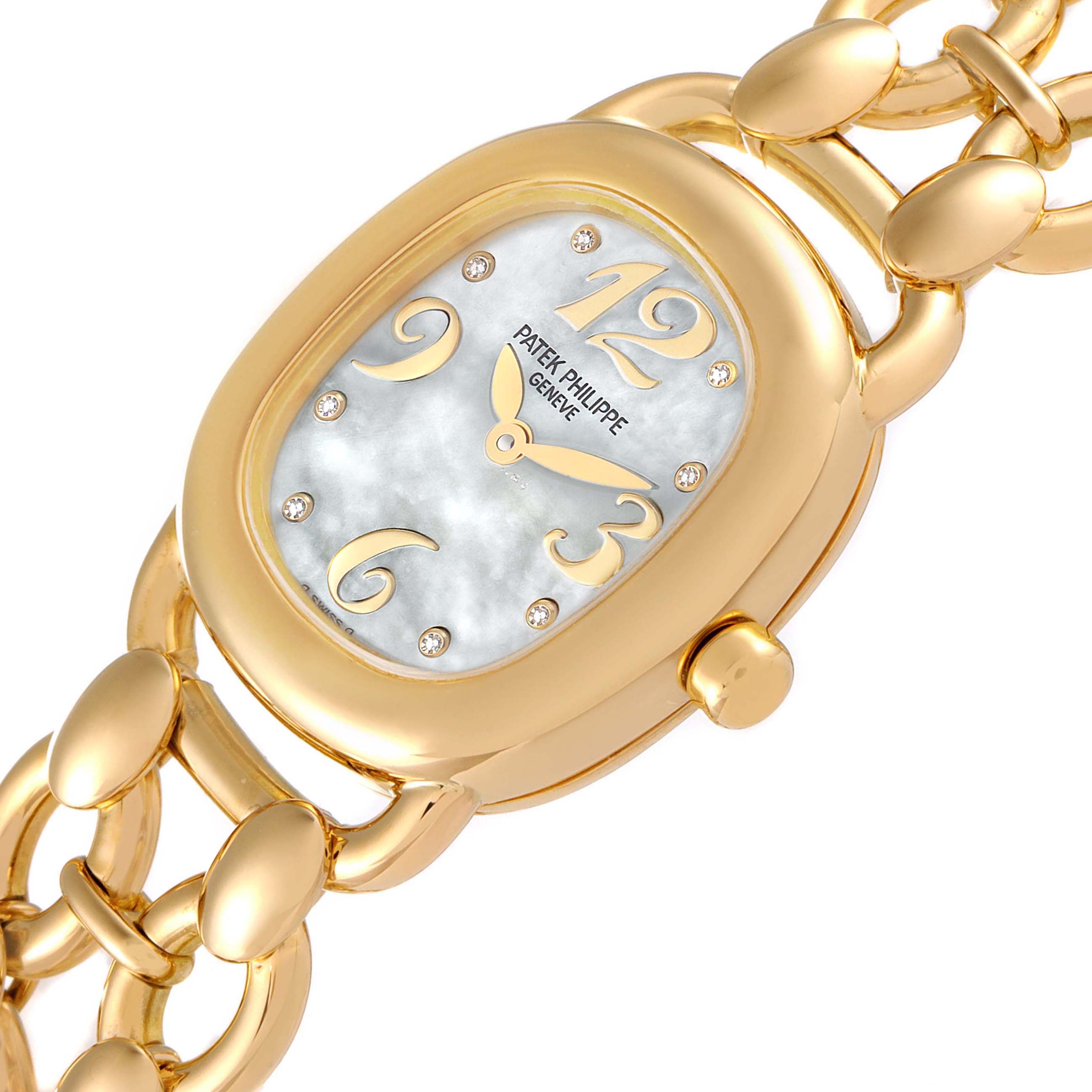 Patek Philippe Golden Ellipse Yellow Gold MOP Diamond Dial Ladies Watch ...