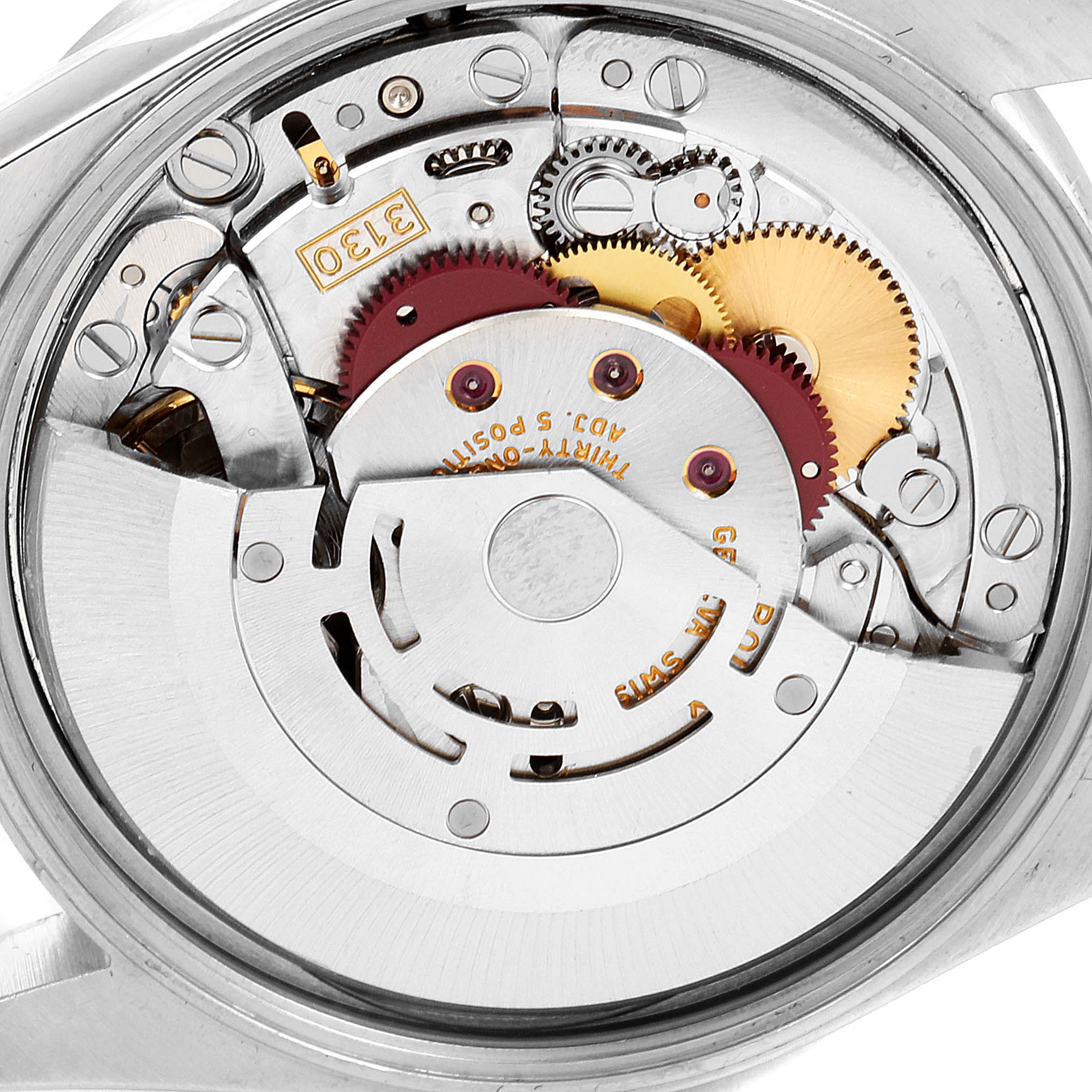 This image shows the internal mechanical movement of the Rolex Air-King 14010 Men's Stainless Steel Blue Dial 14010 Men's Stainless Steel Blue Dial watch from a close-up angle.