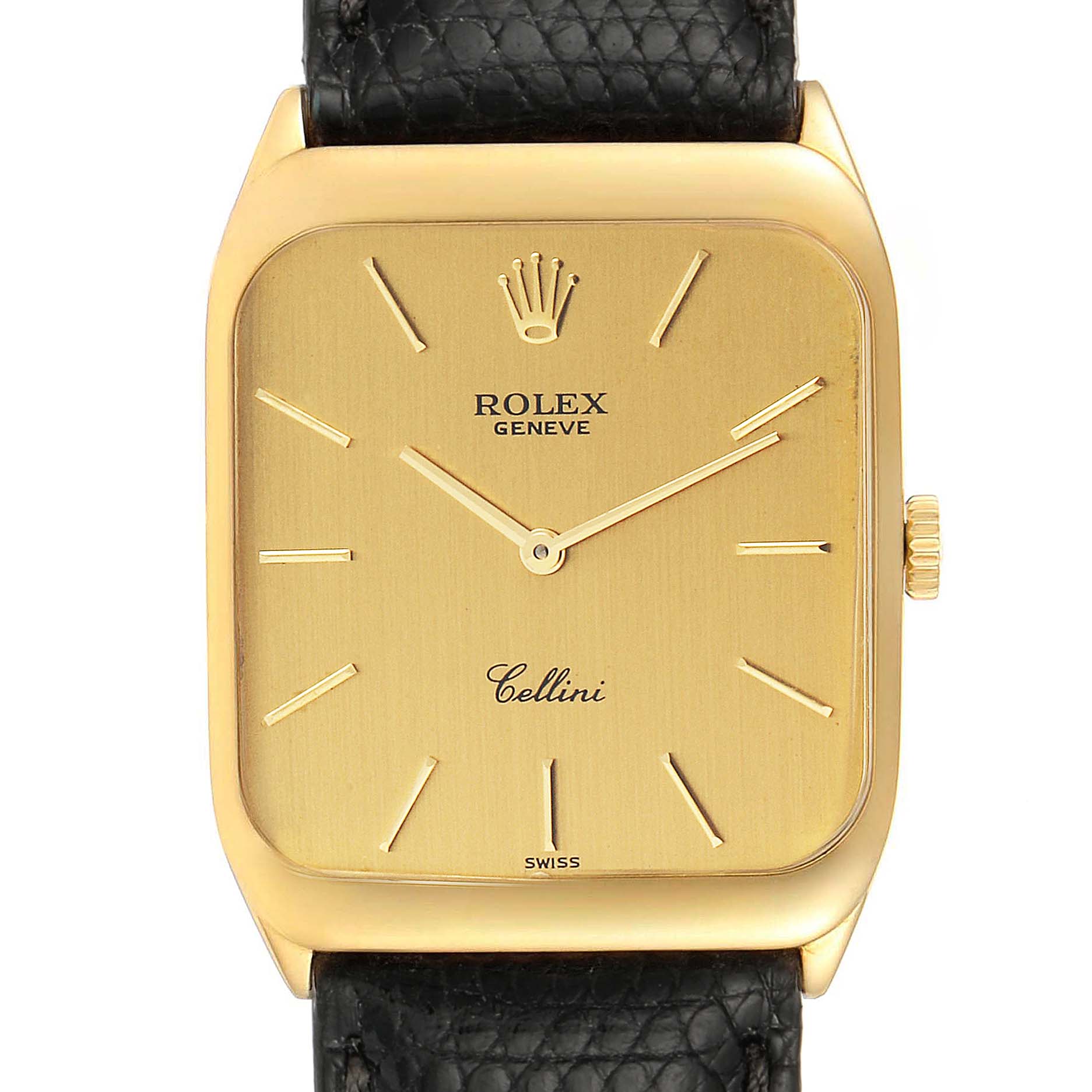 The image shows a front view of a Rolex Cellini 4135 Men's Yellow Gold Champagne Dial 4135 Men's Yellow Gold Champagne Dial watch, highlighting its dial, hands, and crown.