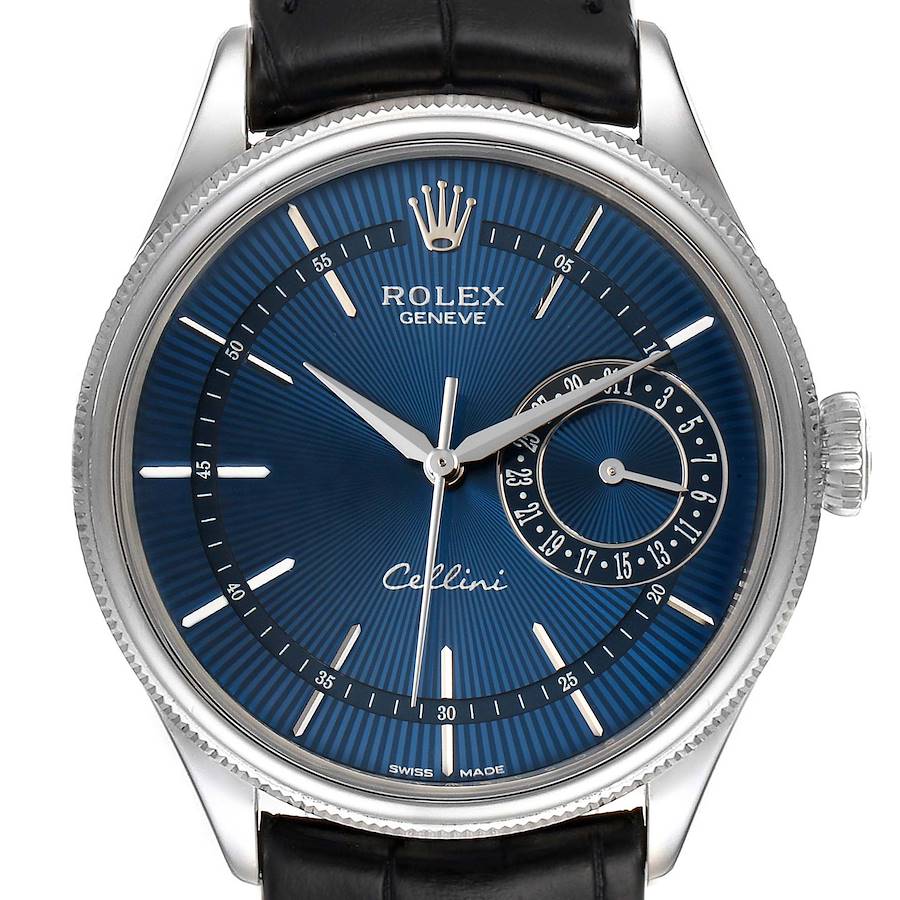 Rolex Cellini Date 18K White Gold Blue Dial Mens Watch 50519 Box Card SwissWatchExpo