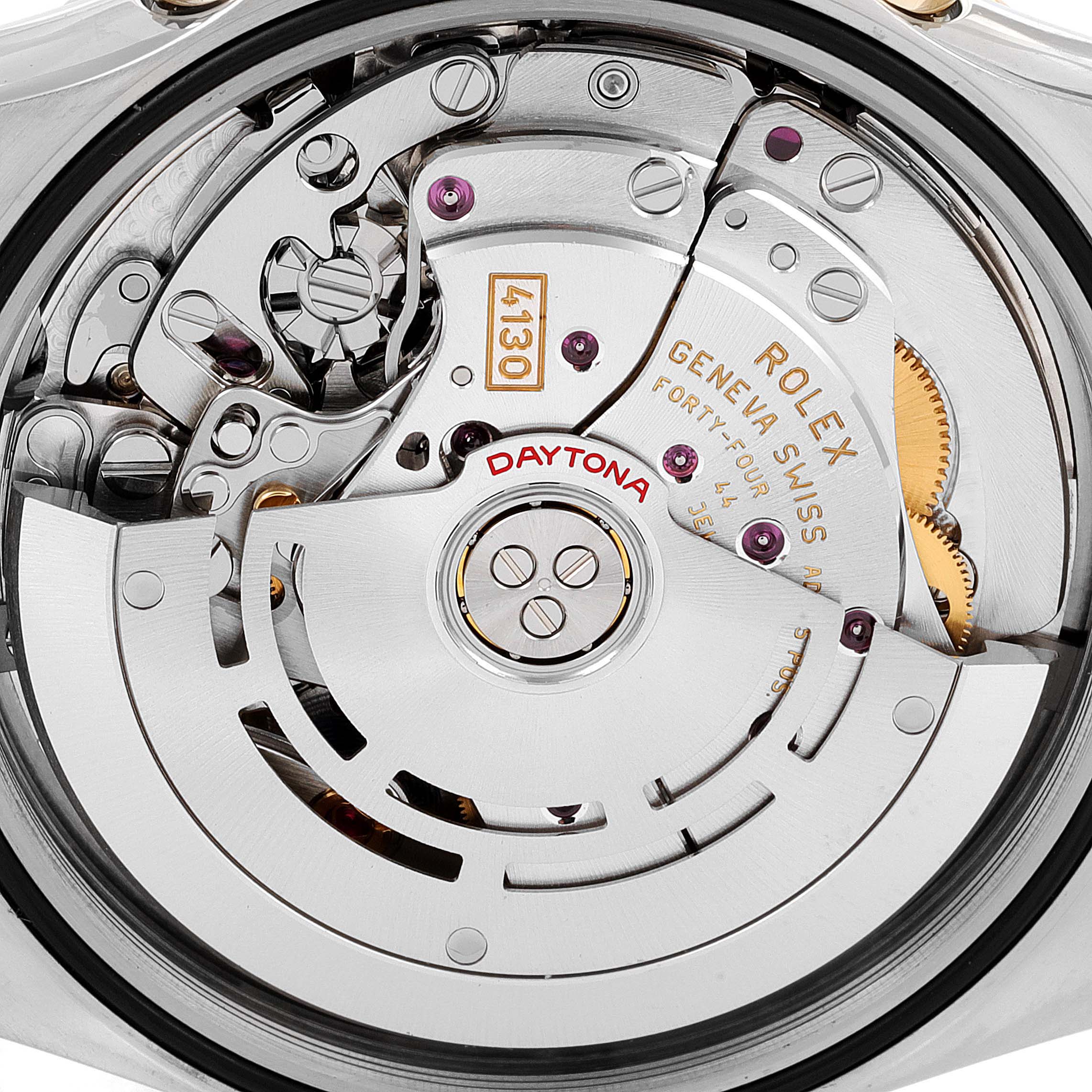 This close-up image shows the inner mechanical movement of the Rolex Daytona 116503 Men
s Steel and Gold (two tone) White Dial 116503 Men
s Steel and Gold (two tone) White Dial watch.