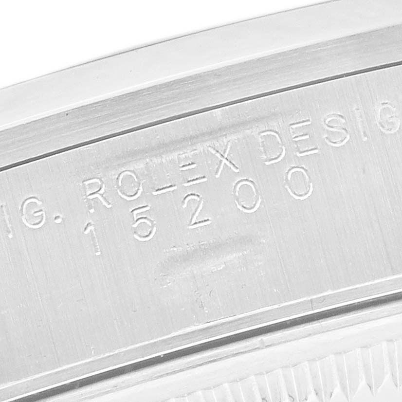 The image shows the case reference number engraving on a Rolex Date 15200 Men's Stainless Steel Blue Dial 15200 Men's Stainless Steel Blue Dial model watch.