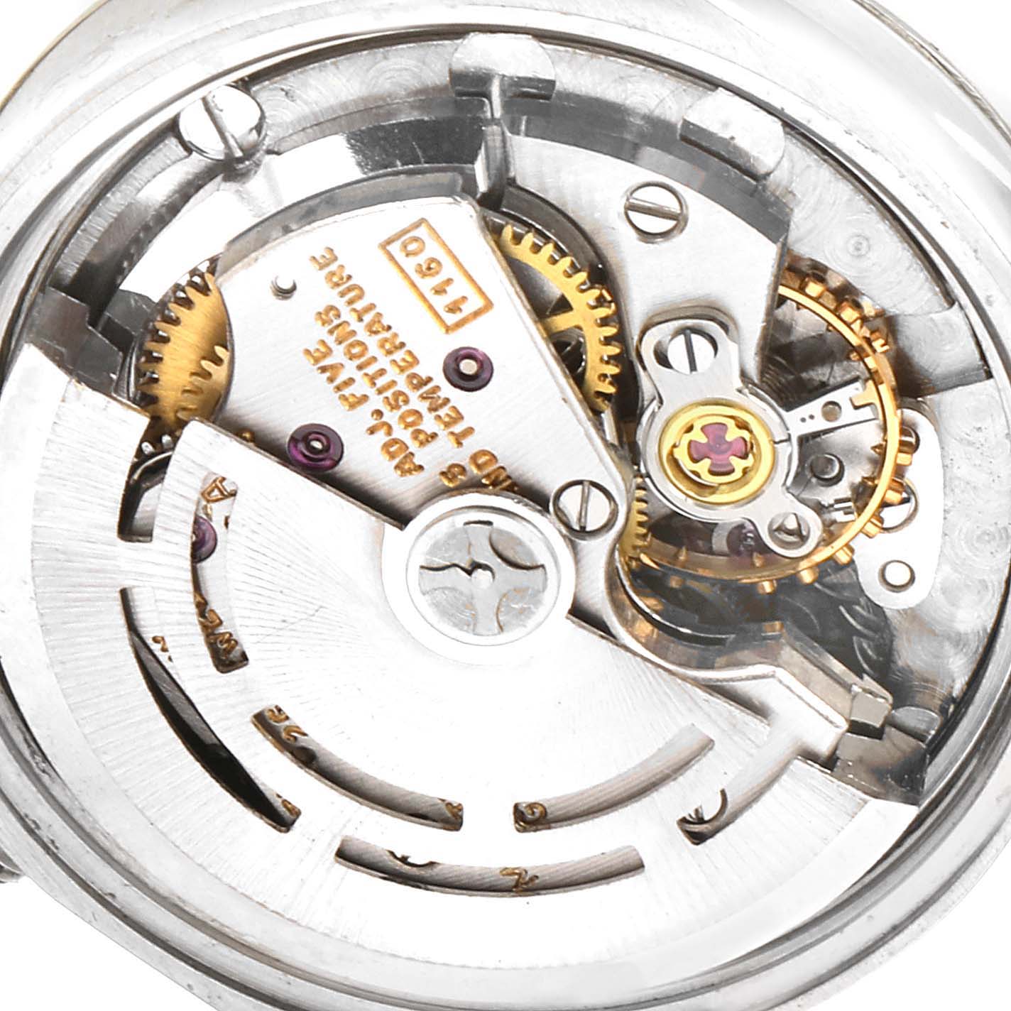 The image shows the inner mechanical movement of the Rolex Date 6517 Women's Stainless Steel Silver Dial 6517 Women's Stainless Steel Silver Dial model watch from a detailed, close-up angle.