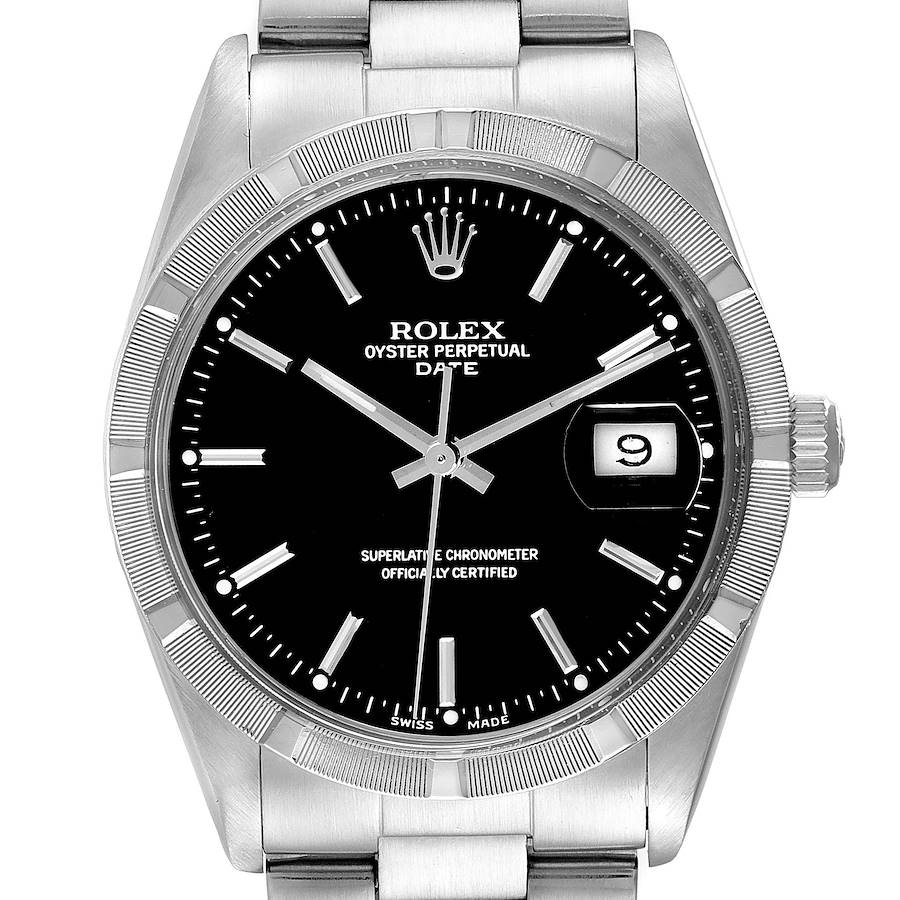 Rolex Date Stainless Steel Black Dial Vintage Mens Watch 15010 SwissWatchExpo