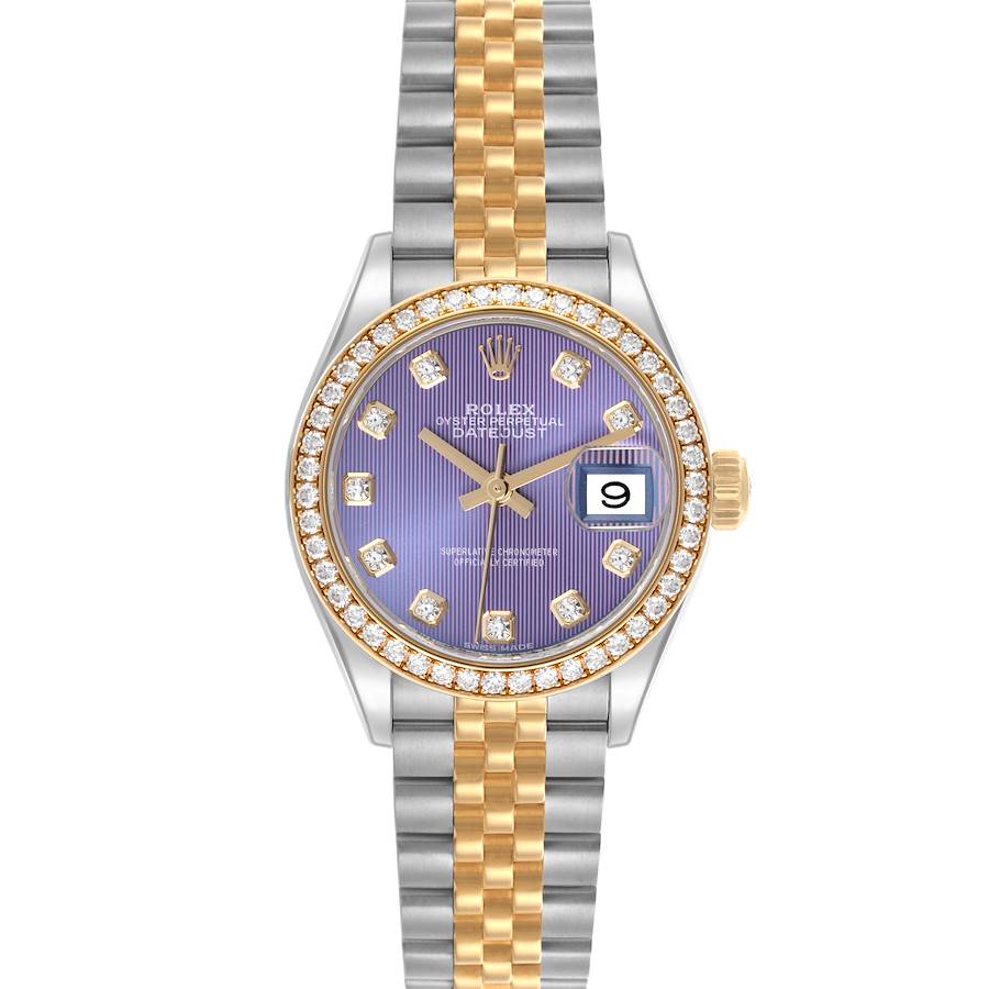 The Rolex Datejust watch is shown from a top-down angle, highlighting the dial, bezel, and bracelet.