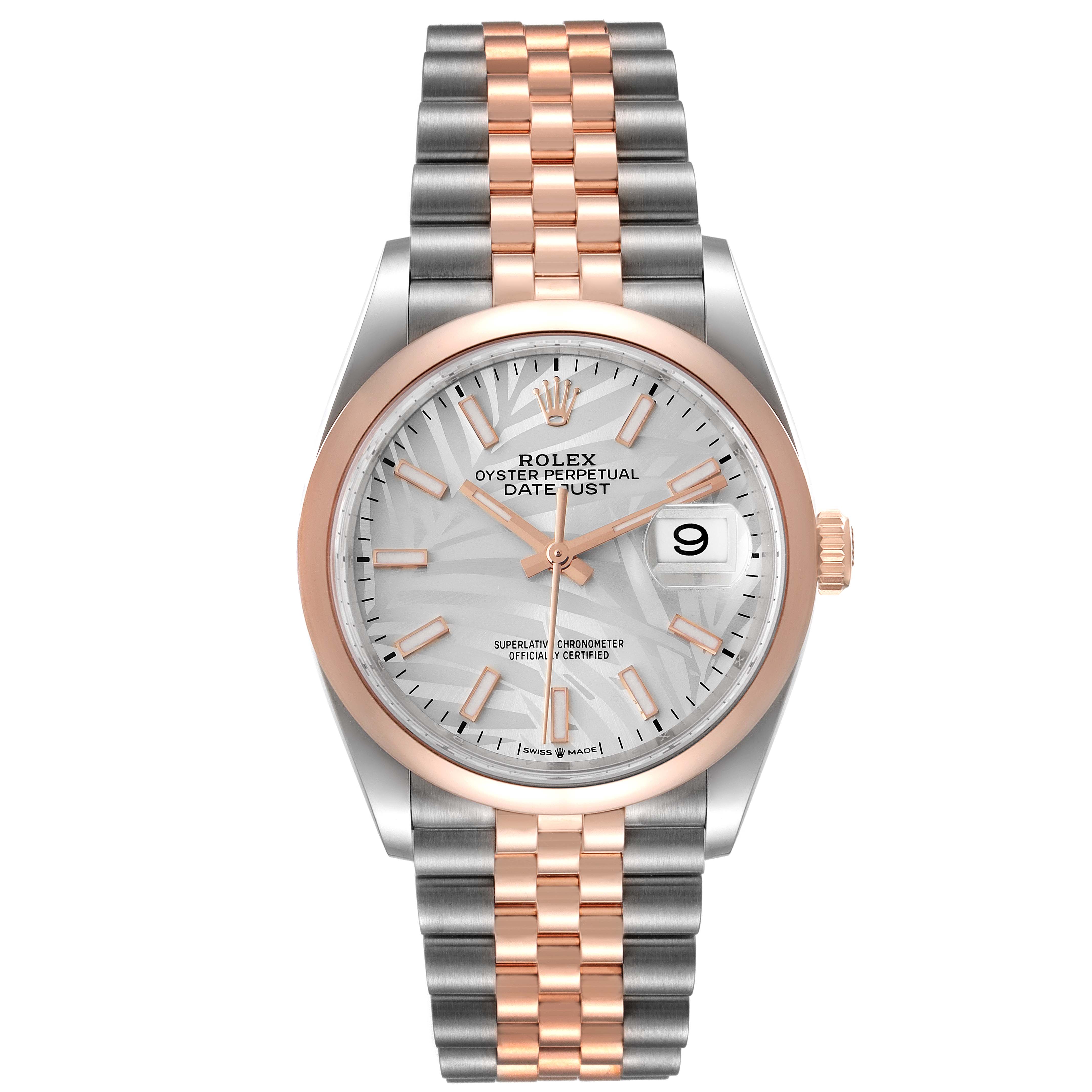 The image shows a front view of the Rolex Datejust 126201 Men's Steel and Gold (two tone) Silver Dial 126201 Men's Steel and Gold (two tone) Silver Dial watch, displaying the dial, hands, date window, and bracelet.