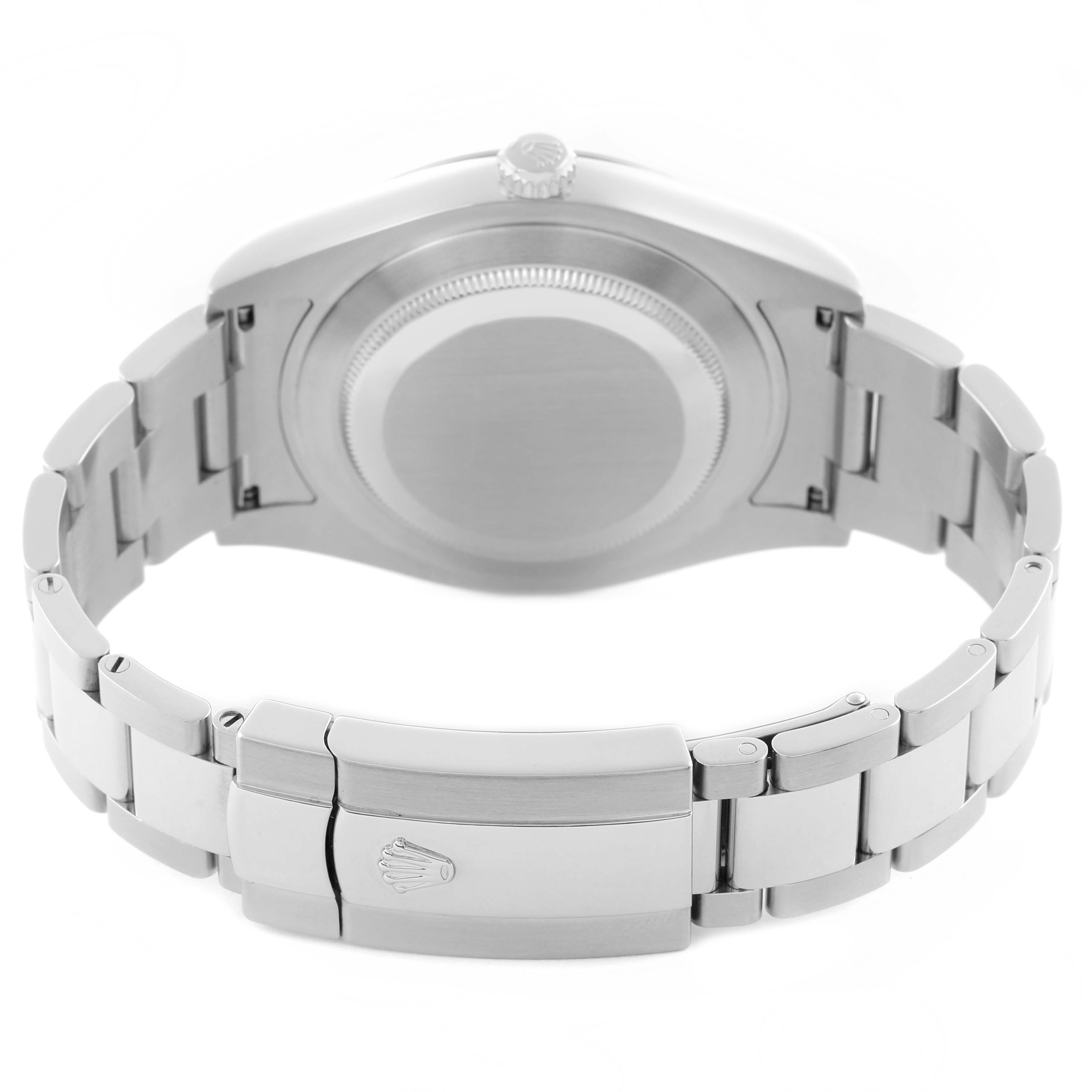 The image shows the back case and bracelet clasp of a Rolex Datejust 41 116334 Men
s Stainless Steel Silver Dial 116334 Men
s Stainless Steel Silver Dial watch, viewed from the rear.